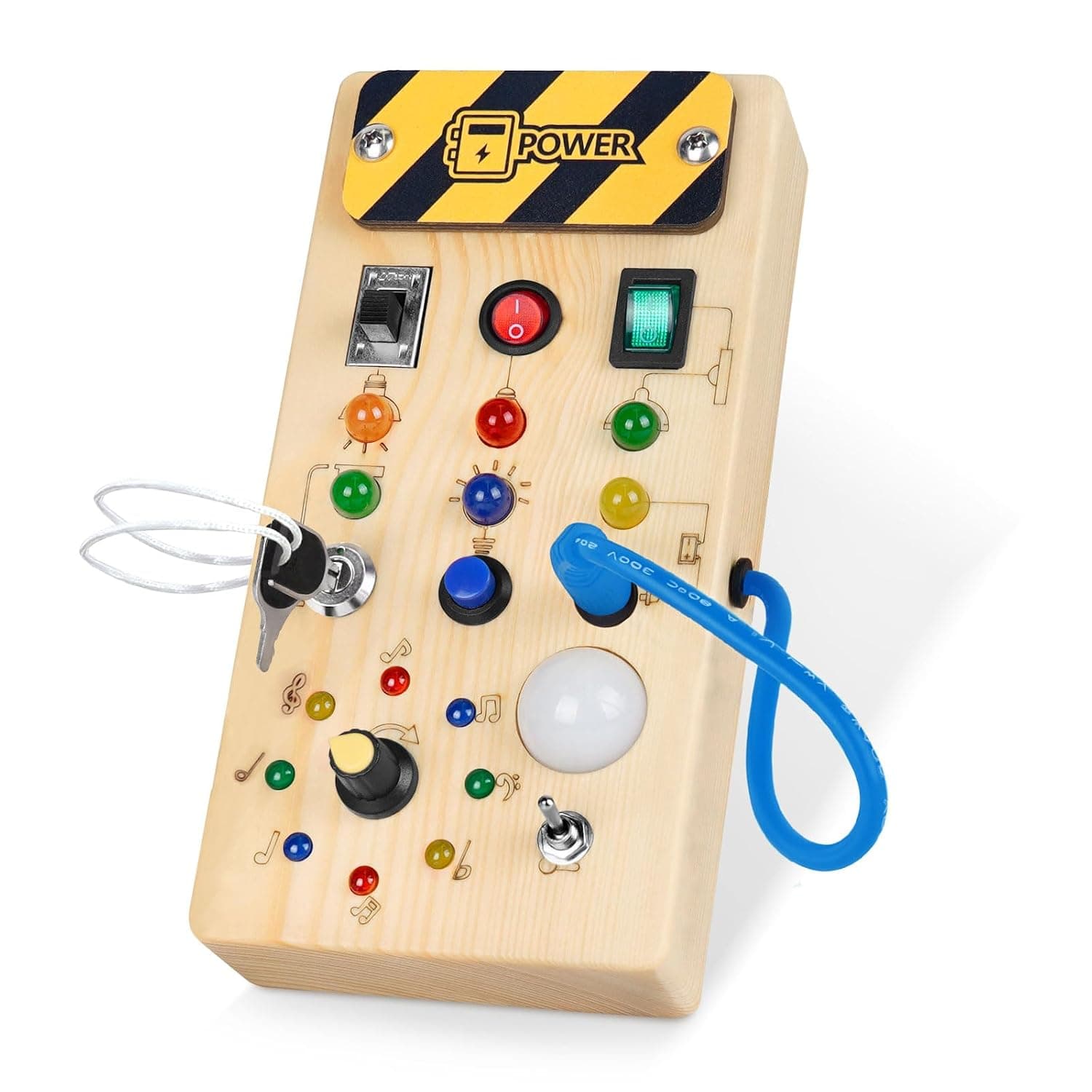 Hoarosall montessori toddler busy board, baby wooden busy board with 8 LED light switches, sensory toys light switch toys travel toys for 1+ year old baby and toddler