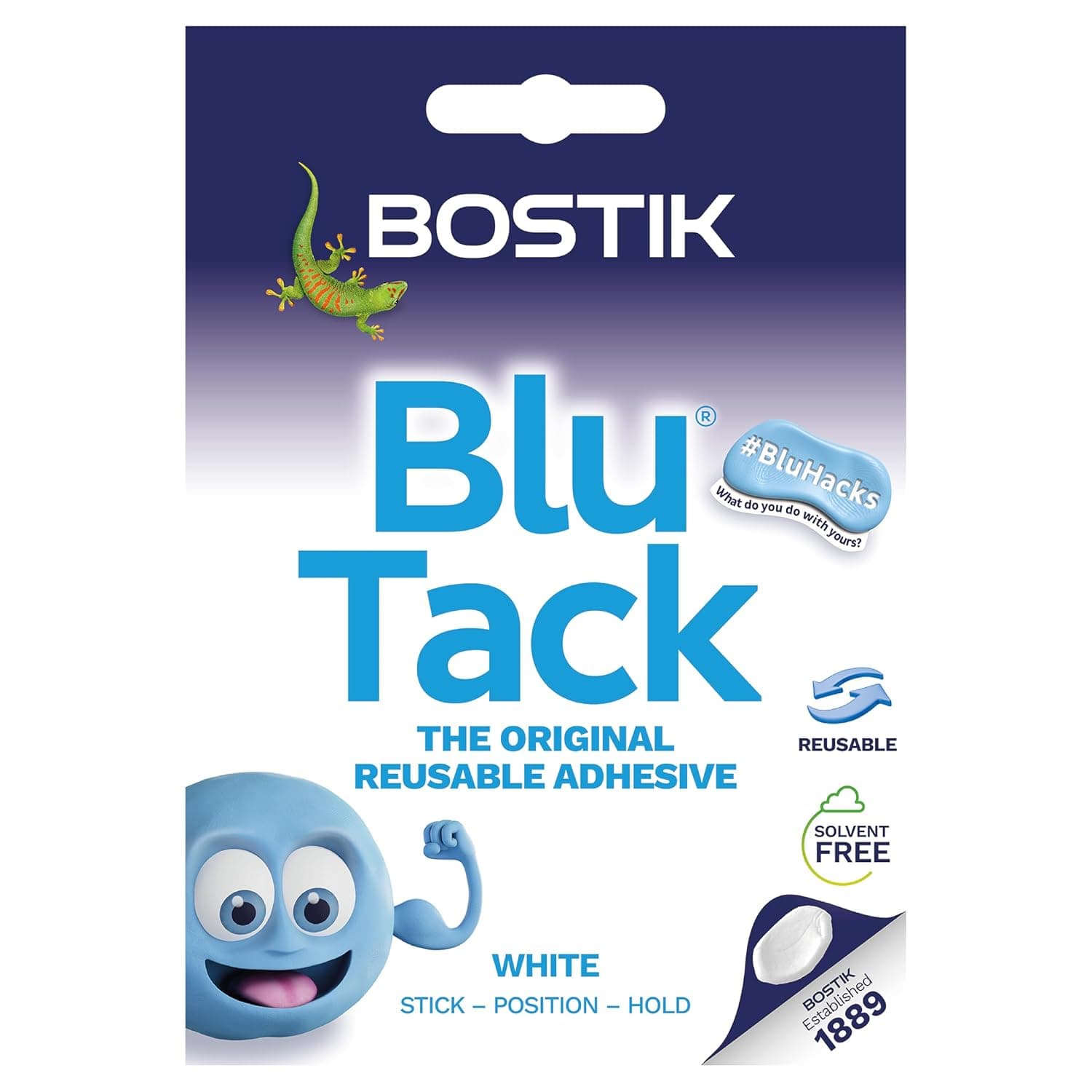 Bostik Blu Tack, Multipurpose Reusable Adhesive, Clean, Safe & Easy to Use, Non-Toxic, Handy Size, Colour: White | Clean, Safe & Easy to Use - Non-Toxic