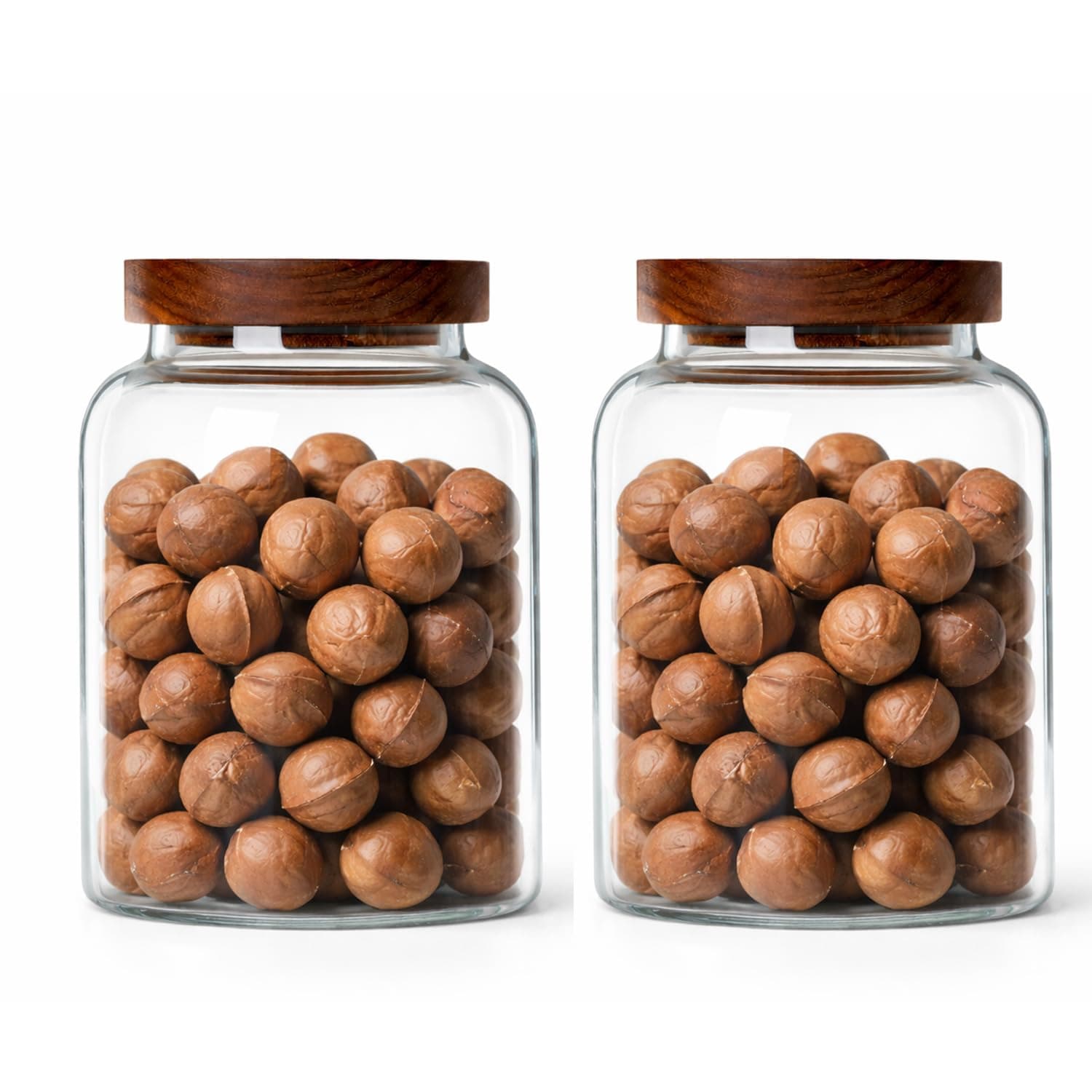 Jorunb Glass Storage Jars Set of 3 Small Glass Storage Jars with Airtight Lids Coffee Beans container with Wooden Lid Clear Glass Pantry Canisters for Kitchen Food Sugar Tea (1250ml82)