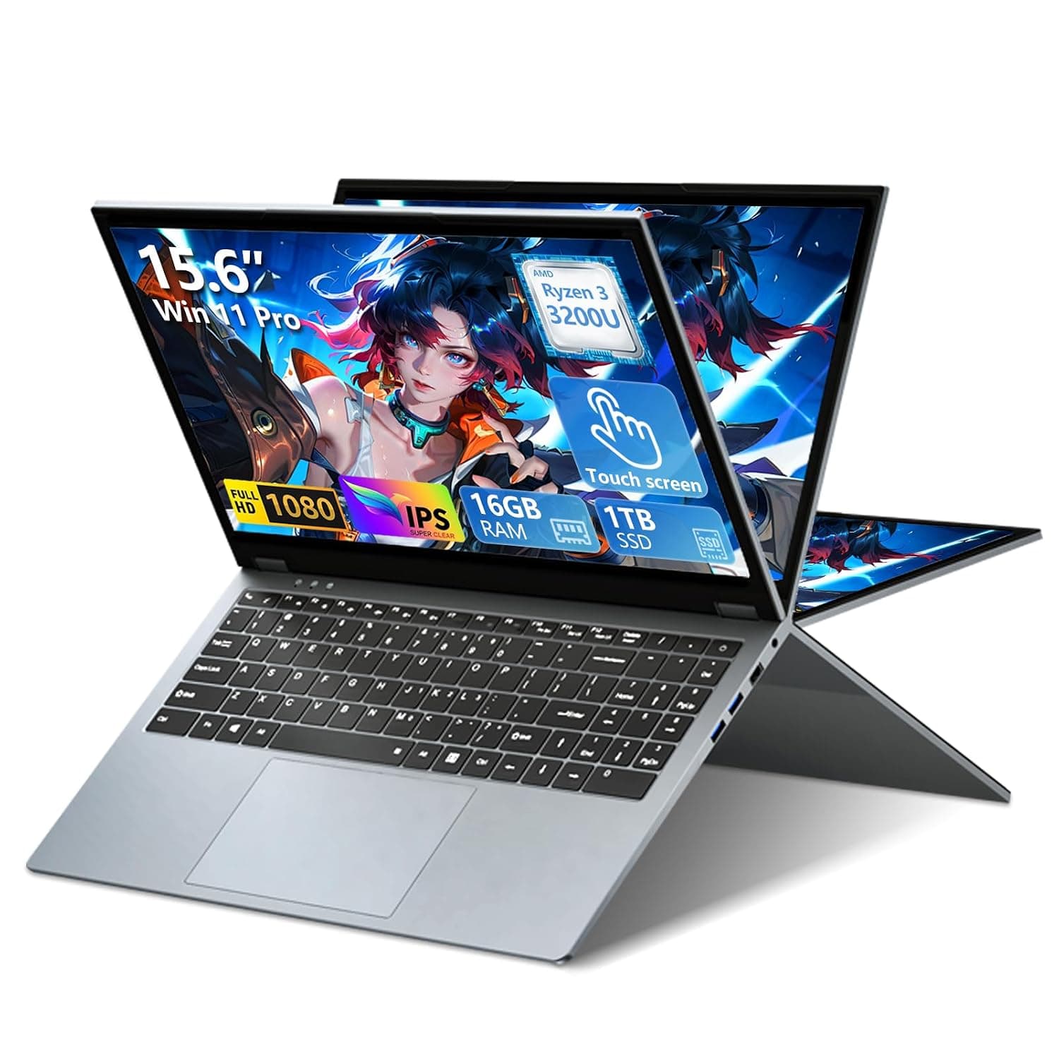 Gaming Laptop,15.6 Inch 2 in 1 Laptop,16 GB DDR4 512GB SSD,R3-3200U Processor(up to 3.50GHz),1920 * 1080 Touch Display,Wifi5,BT 5.1,HDMI*1,Type C,Supports 360° Folding,Backlit Keyboard,portable gamer
