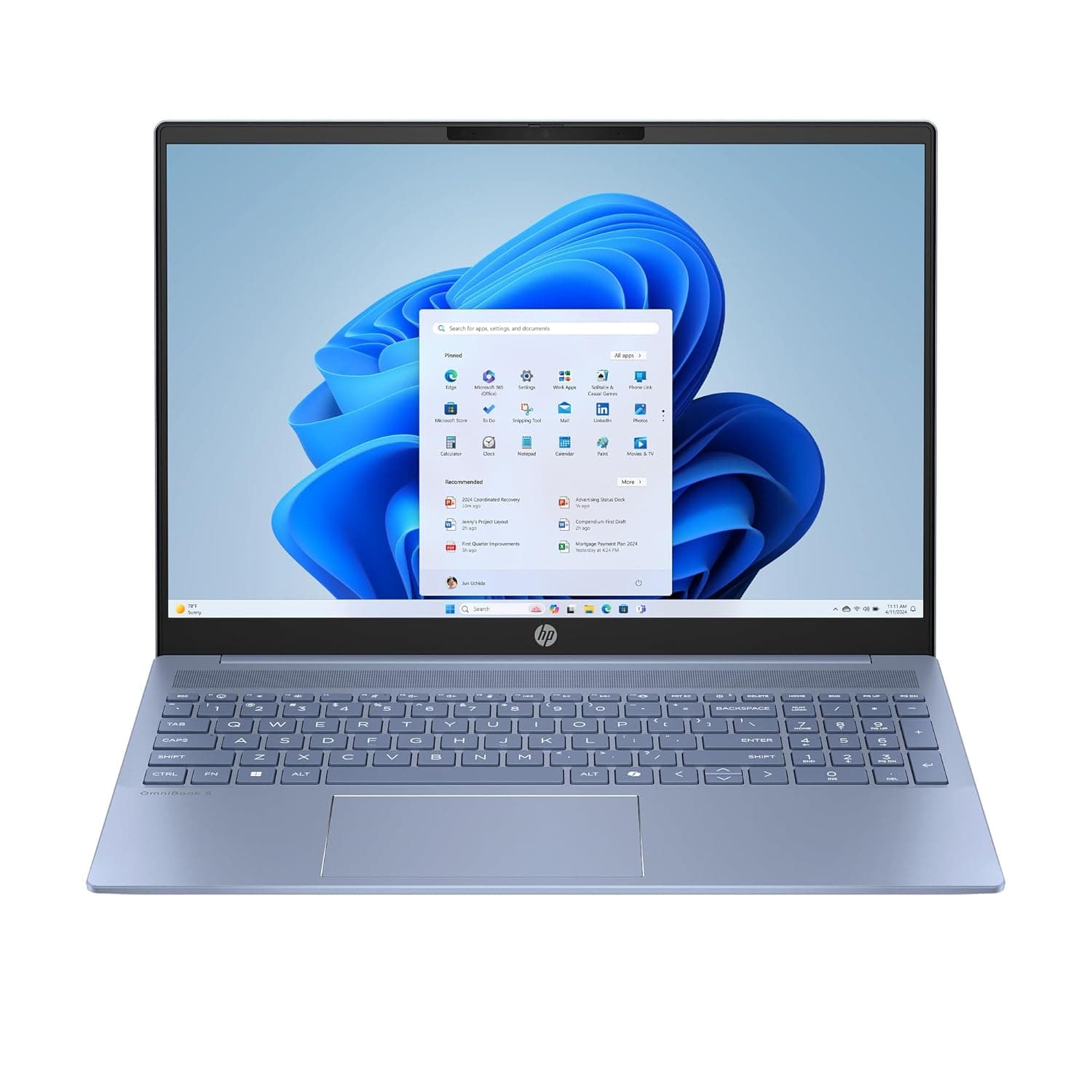 HP OmniBook 5 LaptopAI 16-af1004nx, 16" 2K, Intel Core Ultra 5-225U, Intel Graphics, 16GB RAM, 512GB SSD, Windows 11 Home, Sky blue - C20VZEA