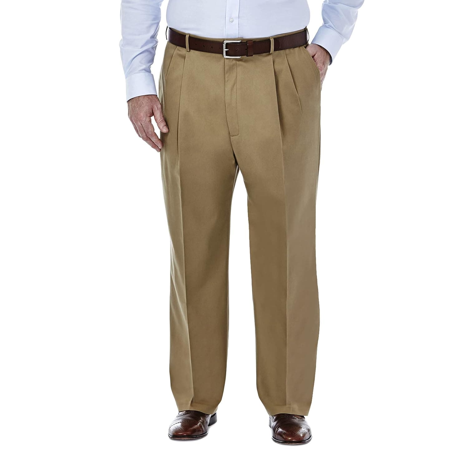 Haggar Men's Premium No Iron Khaki Classic Fit Expandable Waist Flat Front Pant Reg. and Big & Tall Sizes