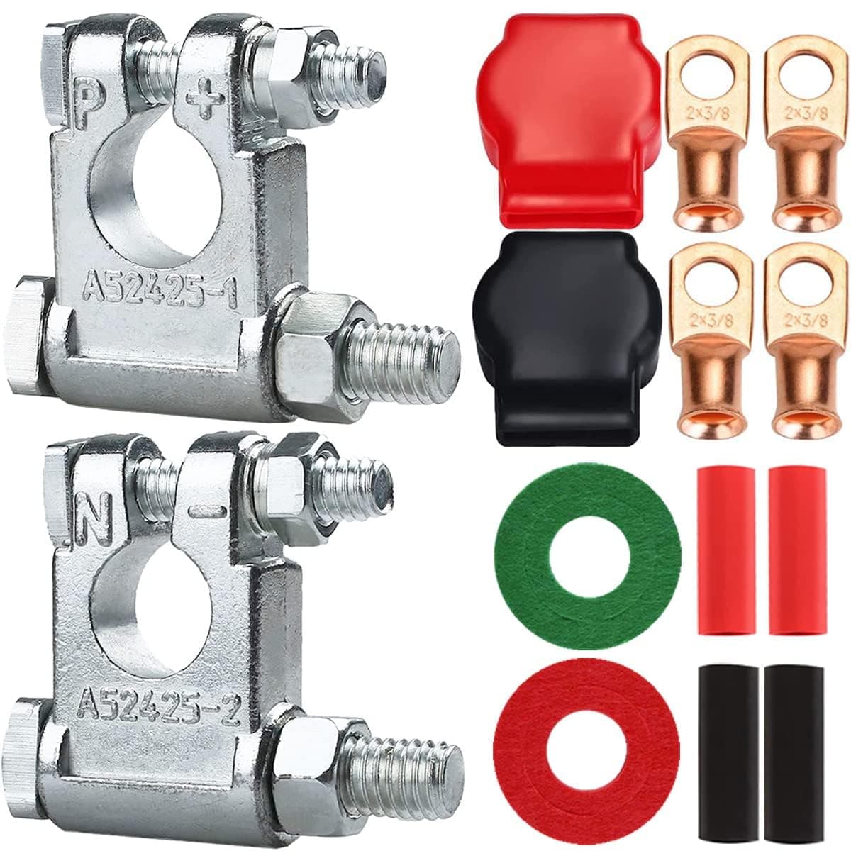 Battery Terminal Connectors, Positive Negative Top Post Battery Terminals Clamp, Quick Release Disconnect Kit with Heat Shrink Tubing for Car Boat Marine RV Vehicles,etc