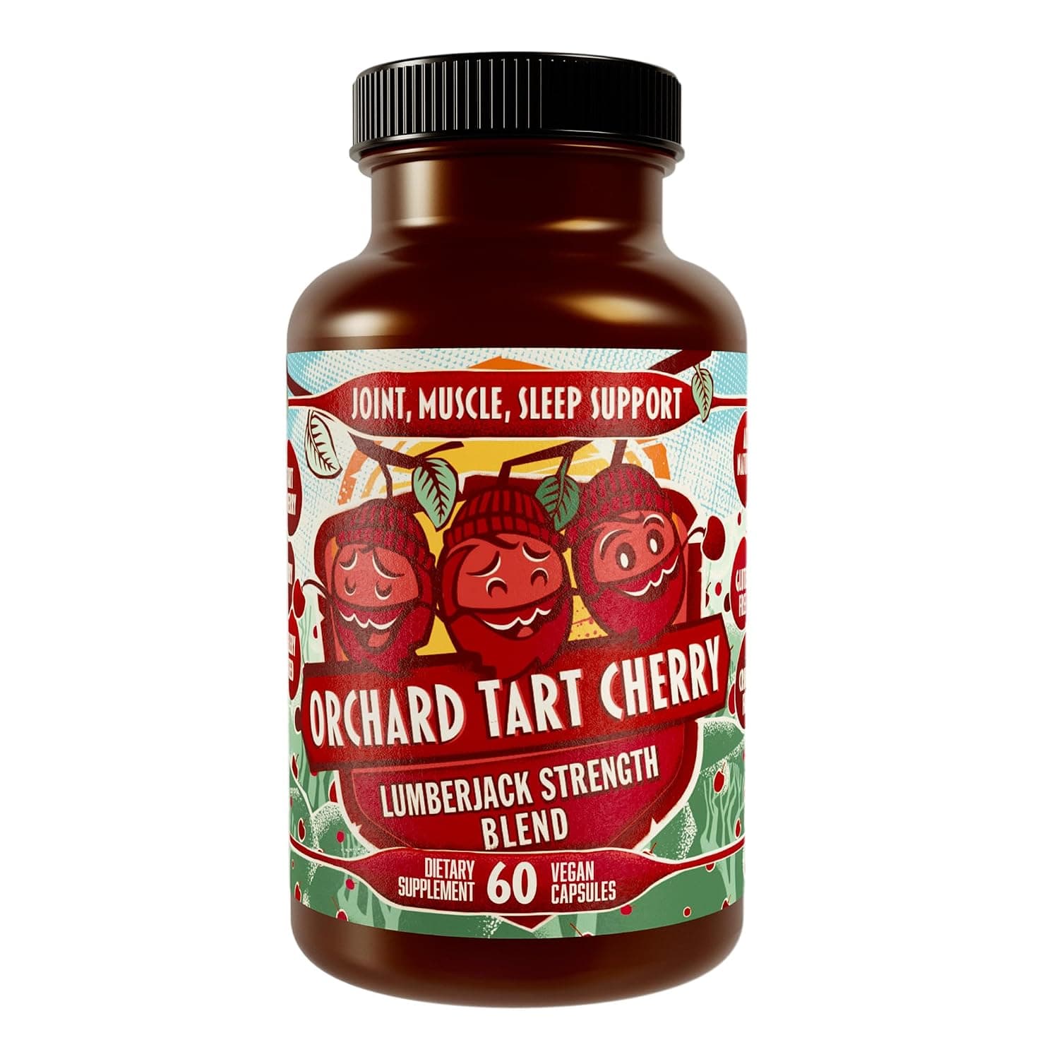 Tart Cherry Capsules Grown in USA - Lumberjack Strength Blend - Tart Cherry Powder with Bilberry (60 Count)