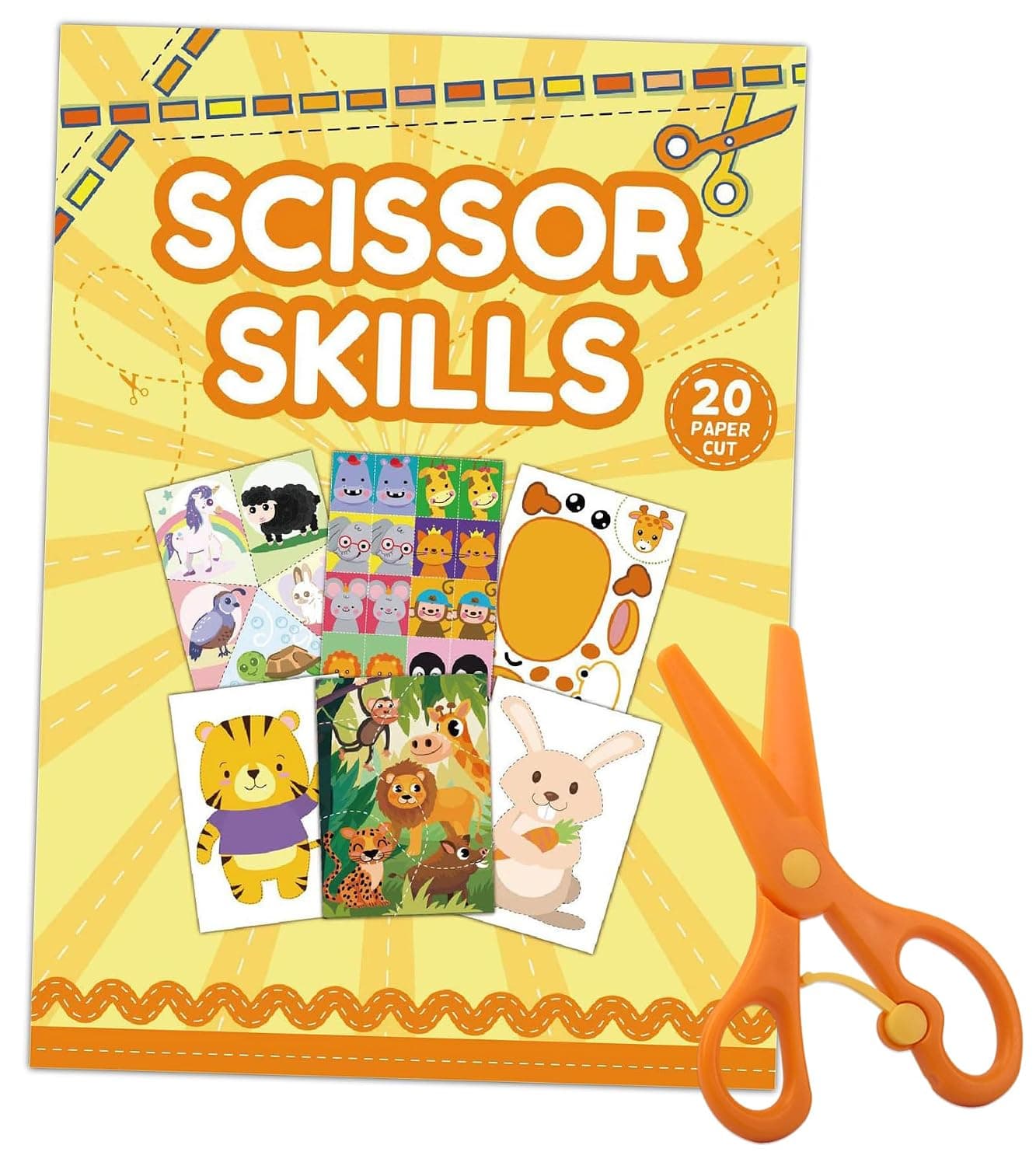 Kids Scissor Skills Craft Set–Art Supplies Crafts Kit -Paper Cutting & BooSafety Scissors- Fine Motor Toys for Toddler Boys & Girls Ages 3-7 Year Old Handmade Activity Books(Animals)