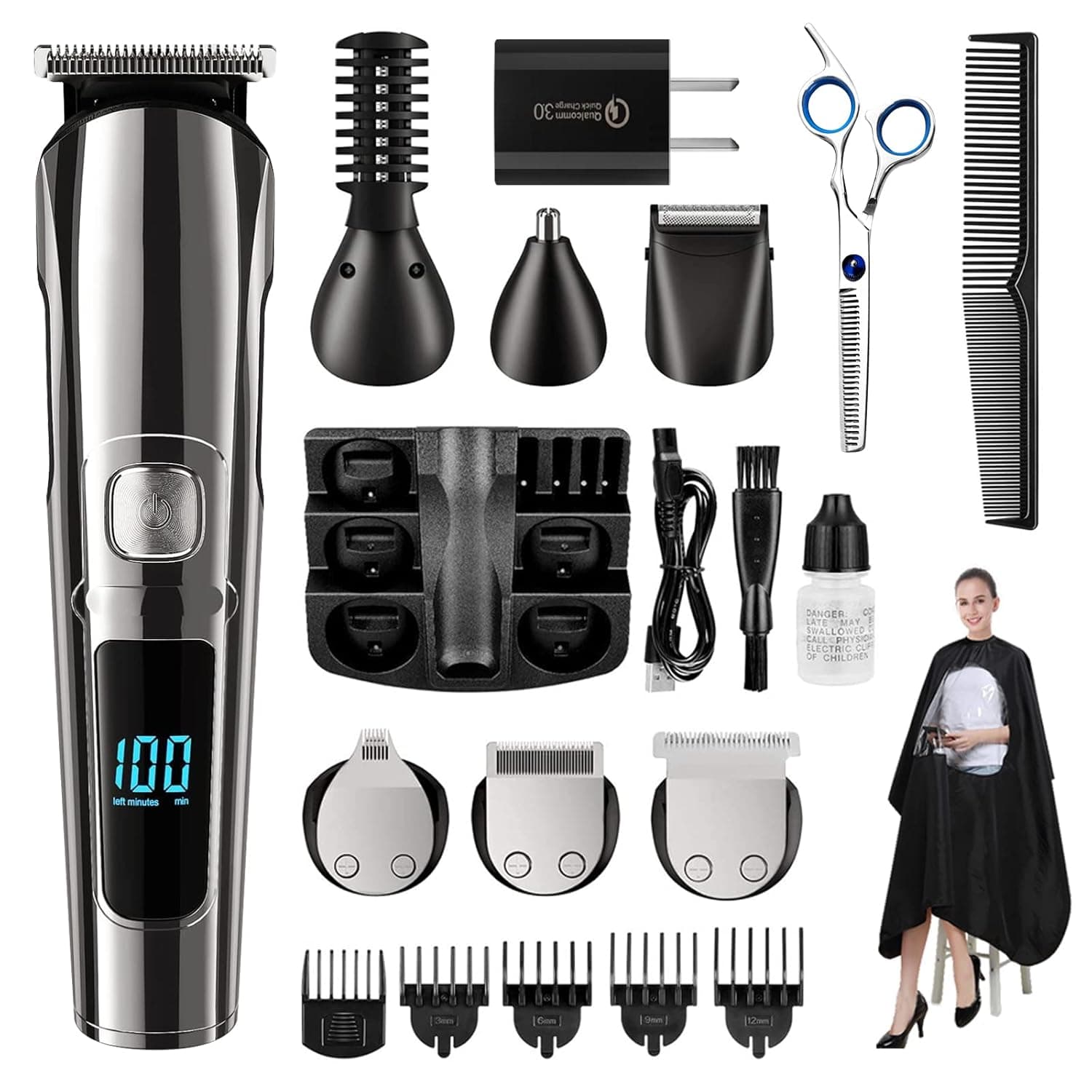 Hair Clippers for Men,20-In-1 Electric Hair Trimmers Beard Razor Grooming Kit,IPX7 Waterproof Beard Trimmer for Men, Mustache Face Nose Ear Body Shavers Barber,Tooth Scissors and Shawl Mens Gifts