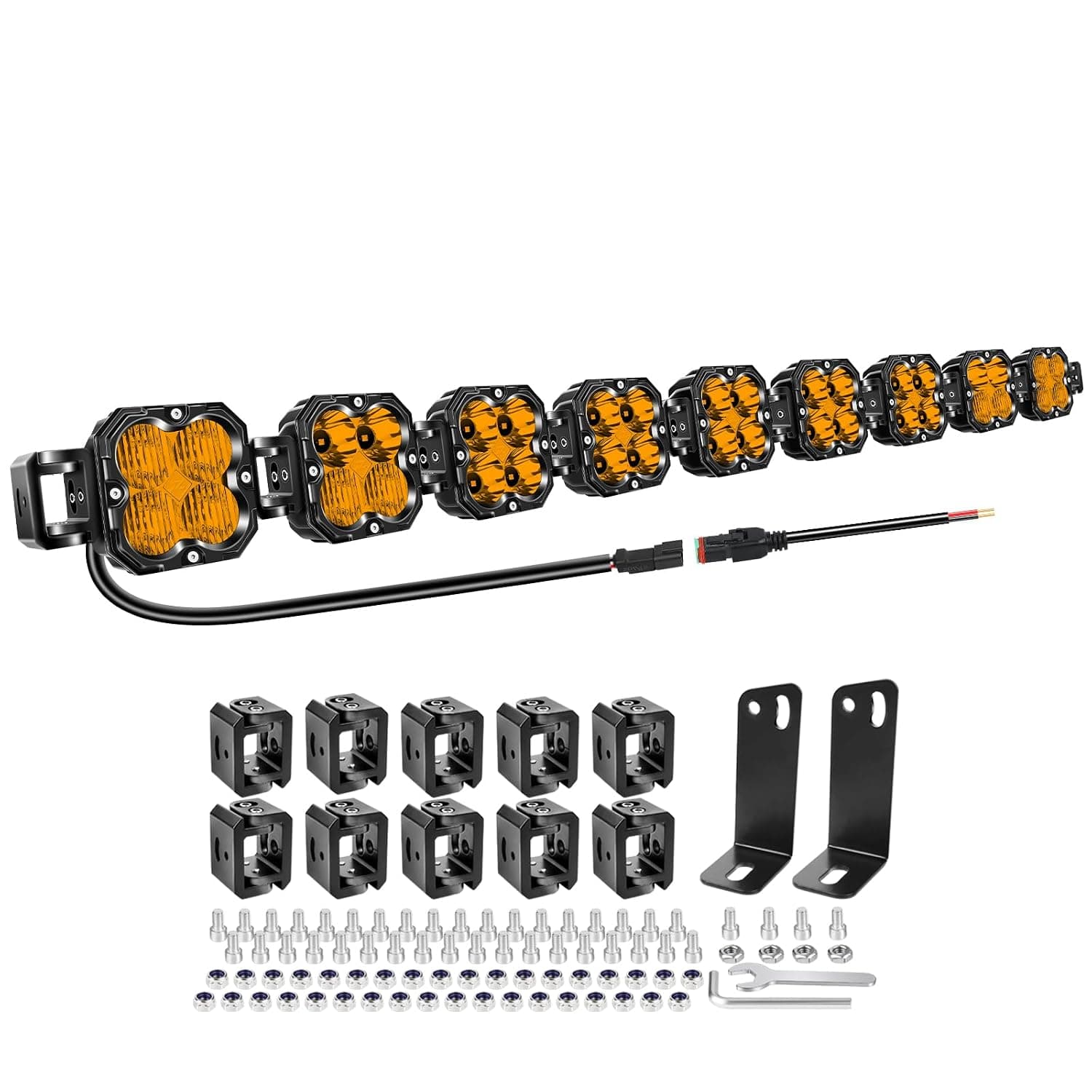 Willpower 58 inch 270W Amber Straight Curved Adjustable & Linkable LED Light Bar with Wiring, Spot Flood Beam Off Road 4X4 Driving Fog Lights for 12V 24V Vehicle 8WD Car UTV SUV Truck Tractor Trailer