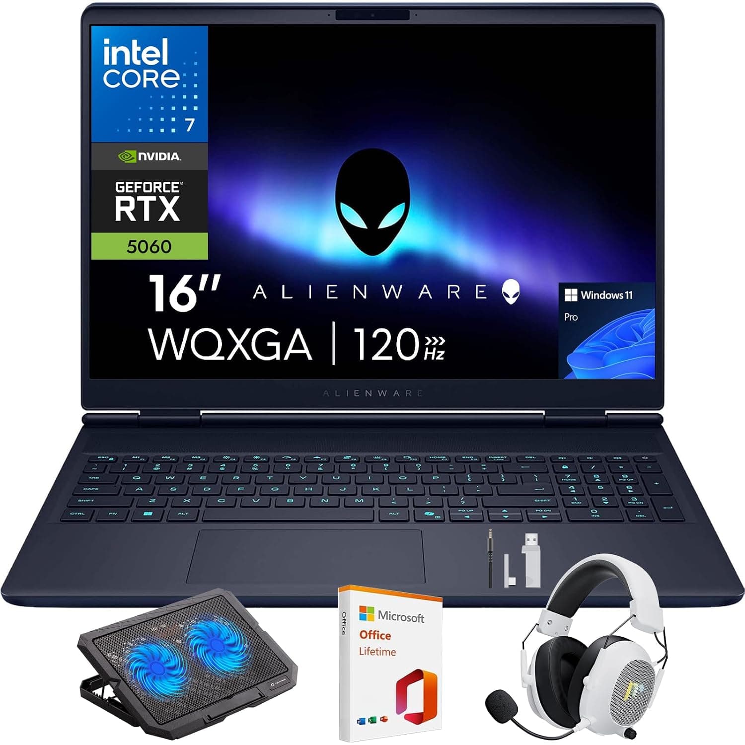Alienware 16 Aurora Laptop, 16" WQXGA 120Hz Display, Intel Core 7-240H Series 2, NVIDIA GeForce RTX 5060 8GB GDDR7, 32GB DDR5 RAM, 1TB PCIe 4.0 SSD, Wi-Fi 7, Win 11 Pro, w/Mytrix Accessory - Blue