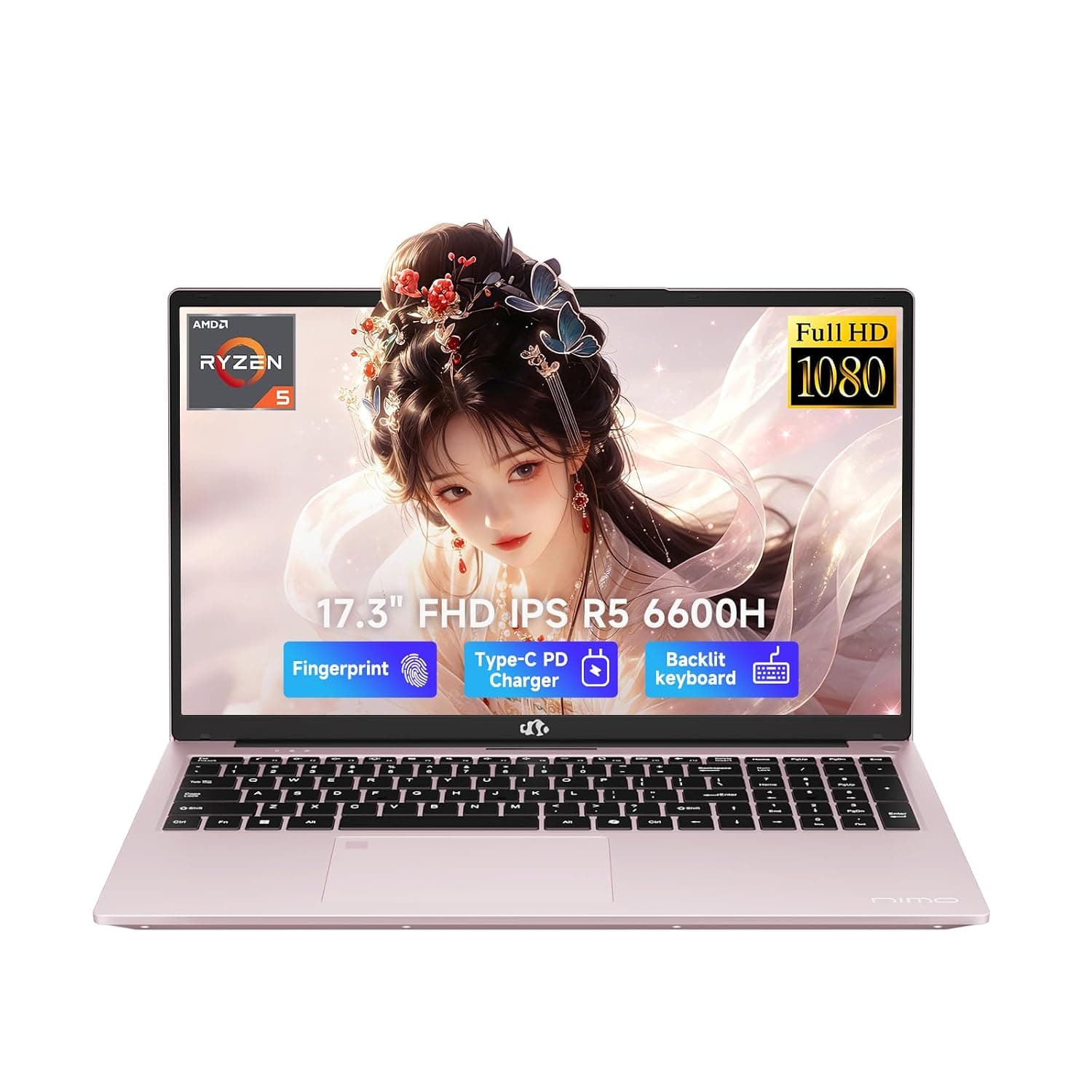 NIMO 17.3" FHD Gaming Laptop, 6-Core Ryzen 5 6600H 32GB DDR5 RAM 1TB SSD (Beat i7-1165G7) Radeon 660M with 100W Fast PD Fingerprint Backlit Keyboard & Privacy Webcam for Student 2-Yr Warranty