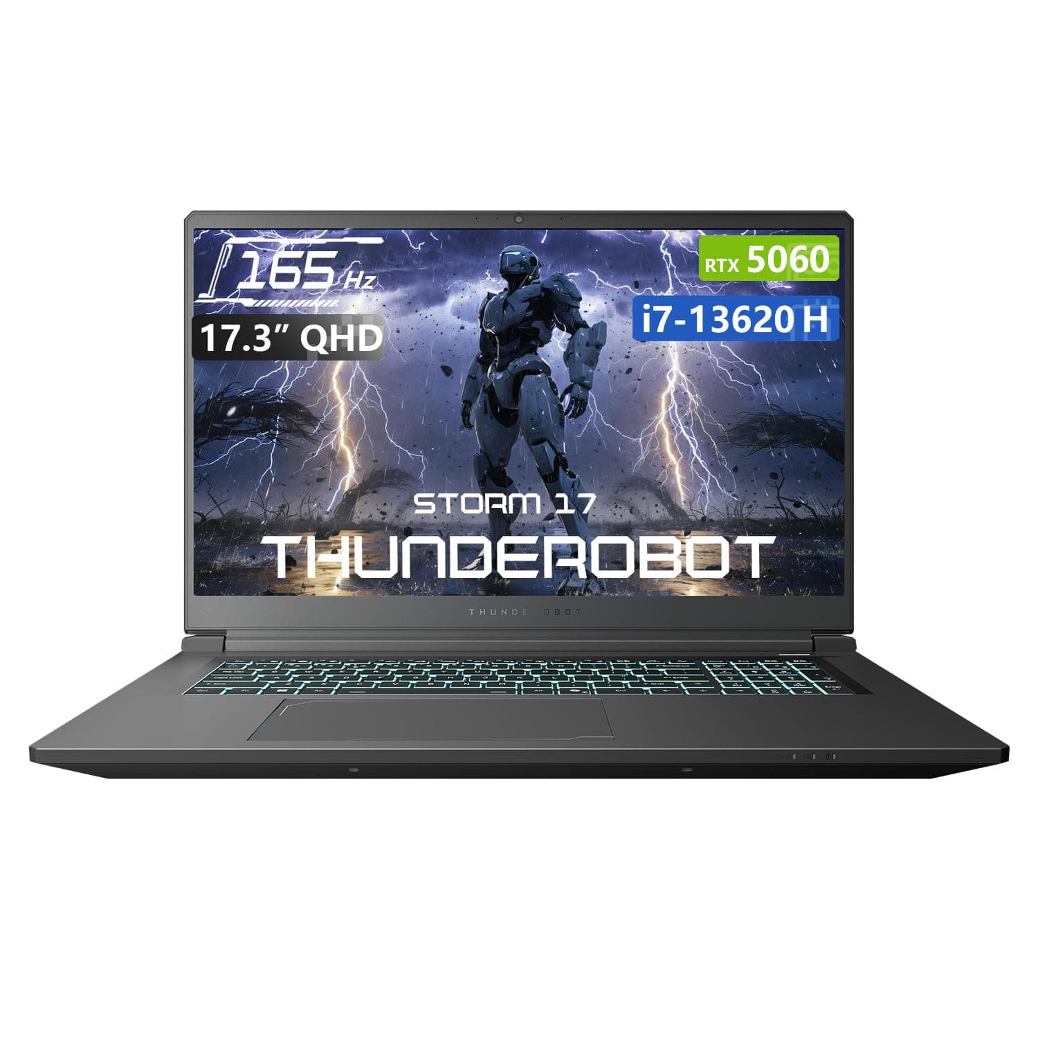 Thunderobot Storm 17 5060 Gaming Laptop, 17.3" QHD 165Hz 2K Display, Core i7-13620H, GeForce RTX 5060, 32GB DDR5 RAM, 1TB SSD, RGB Backlit Keyboard, Wi-Fi 6, Win11 Home