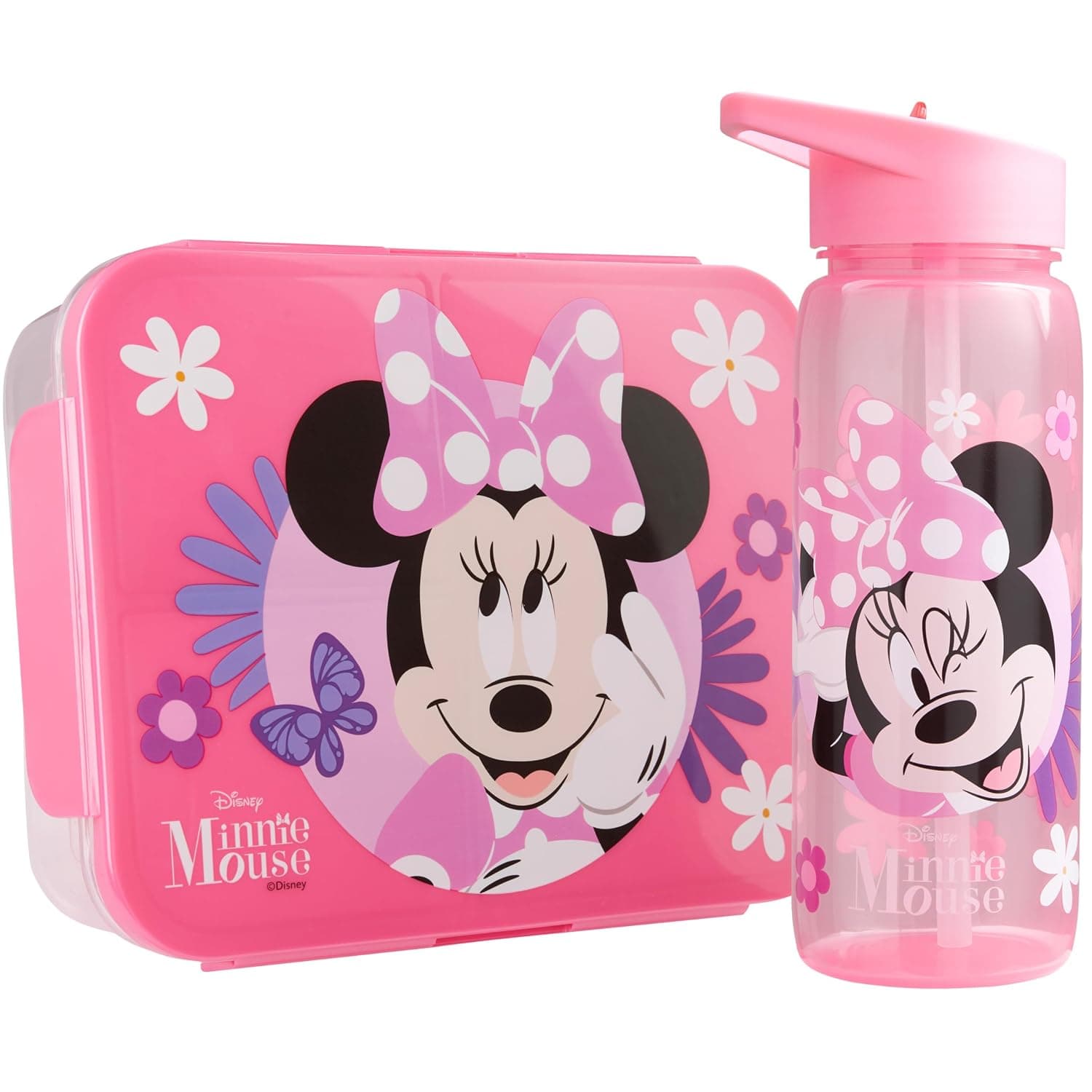 Get Trend Disney Minnie Mouse Children's Lunch Box & 640 ml Drinking Bottle Set, 1.75 L Snack Box with Compartments, Dishwasher Safe & Microwave-Safe, BPA-Free, Bento Lunch Box, School & Leisure (Pink