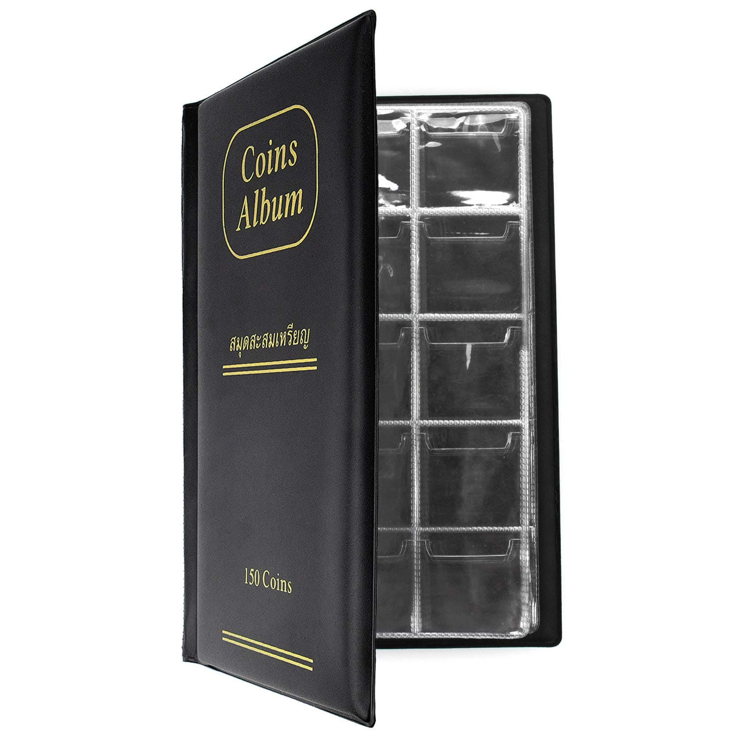 150 Pockets Coin Album, Penny Collecting Book, Souvenir Coins Collection Holder, Ideal for Pressed Pennies Passport, Hobby Coin Collector, Money Specie Display Storage Case (Black)