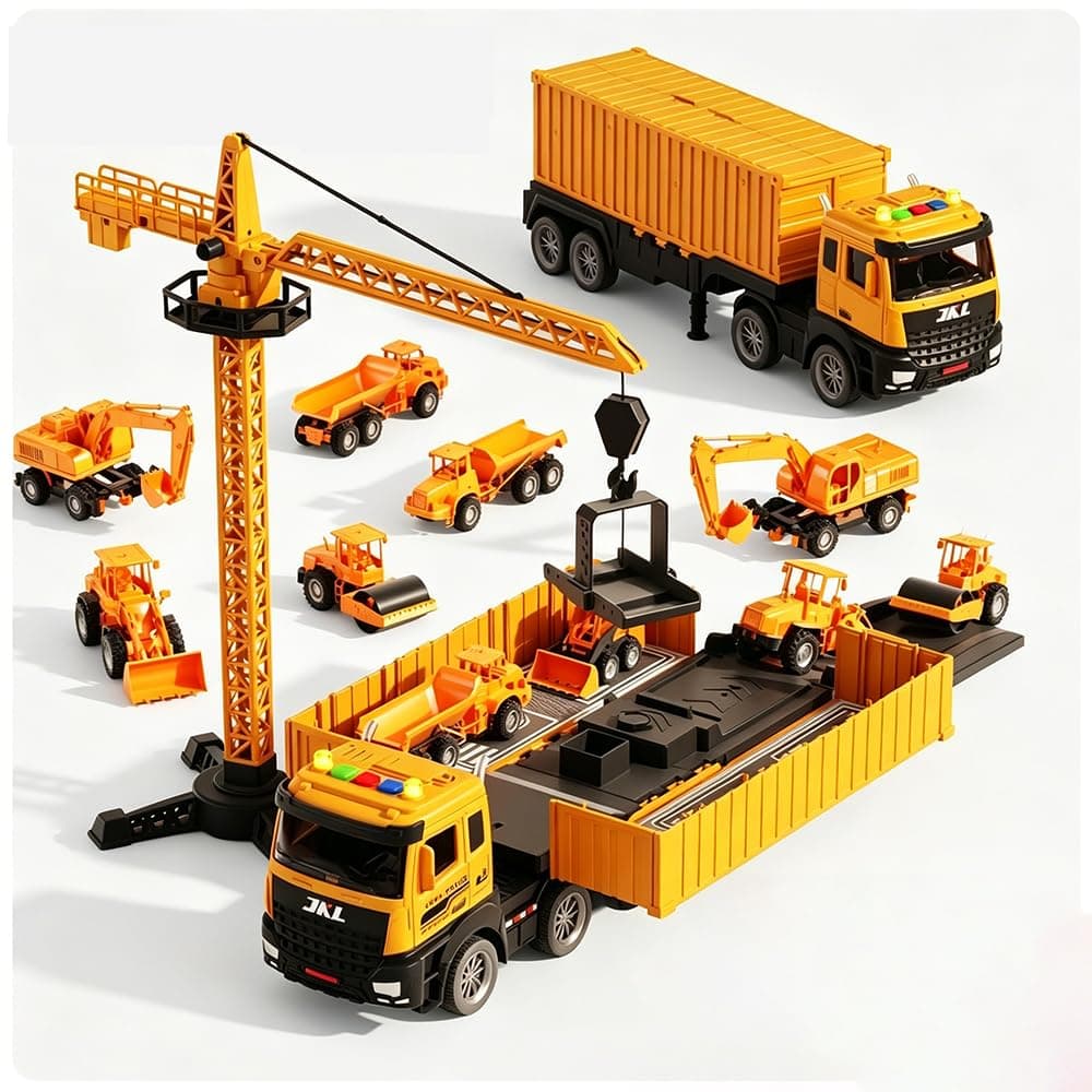 Take Apart Construction Truck Toys For Kids,Construction Vehicles Toy Set,Educational Engineering Toys Gift With Sounds And Lights,With Crane,Excavator,Alloy Cars,Road Signs,For Boys Girls