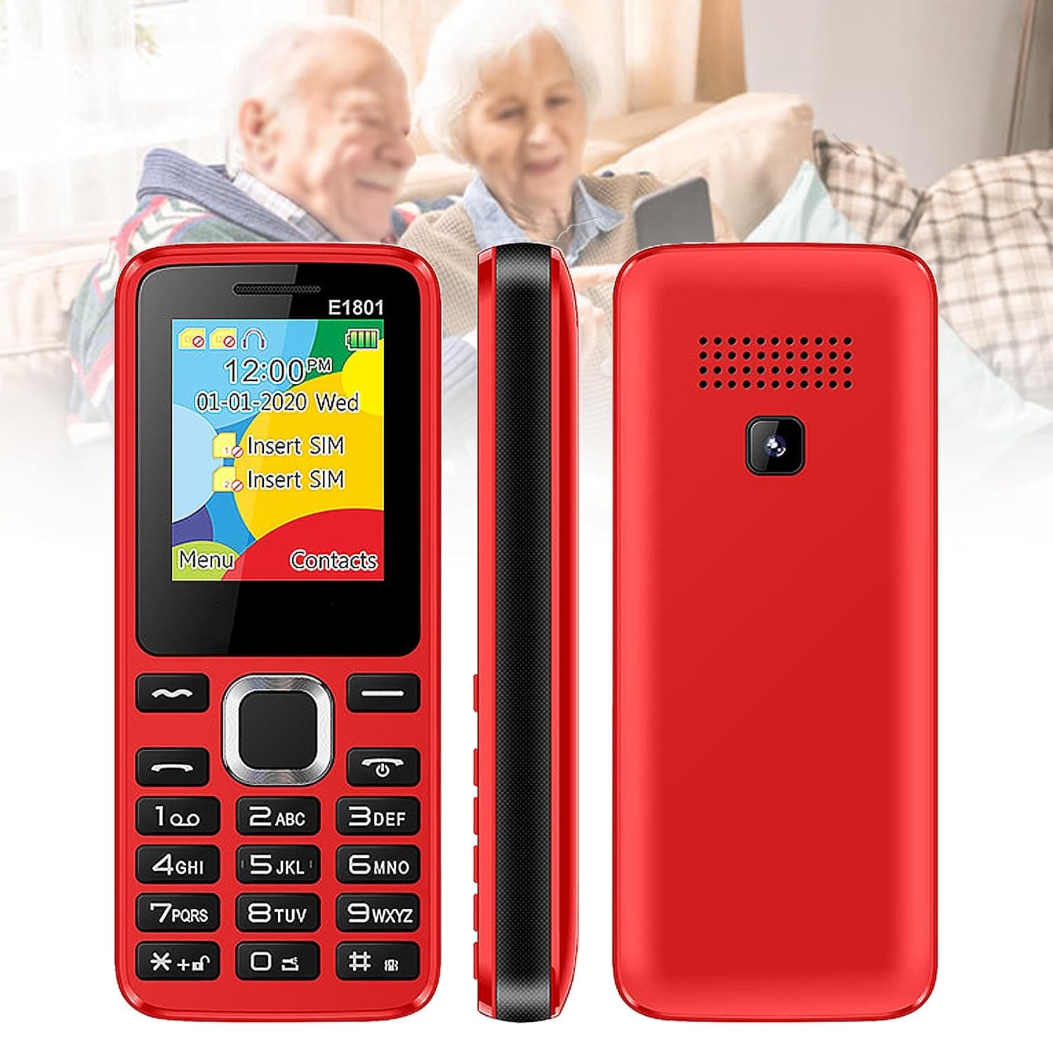 Basic Mobile Phones for the Elderly and Kids, Unlocked Dumb Phones, Cell Phones Without Internet - with Big Buttons, MP3, MP4, Camera, Flashlight, SOS,Red