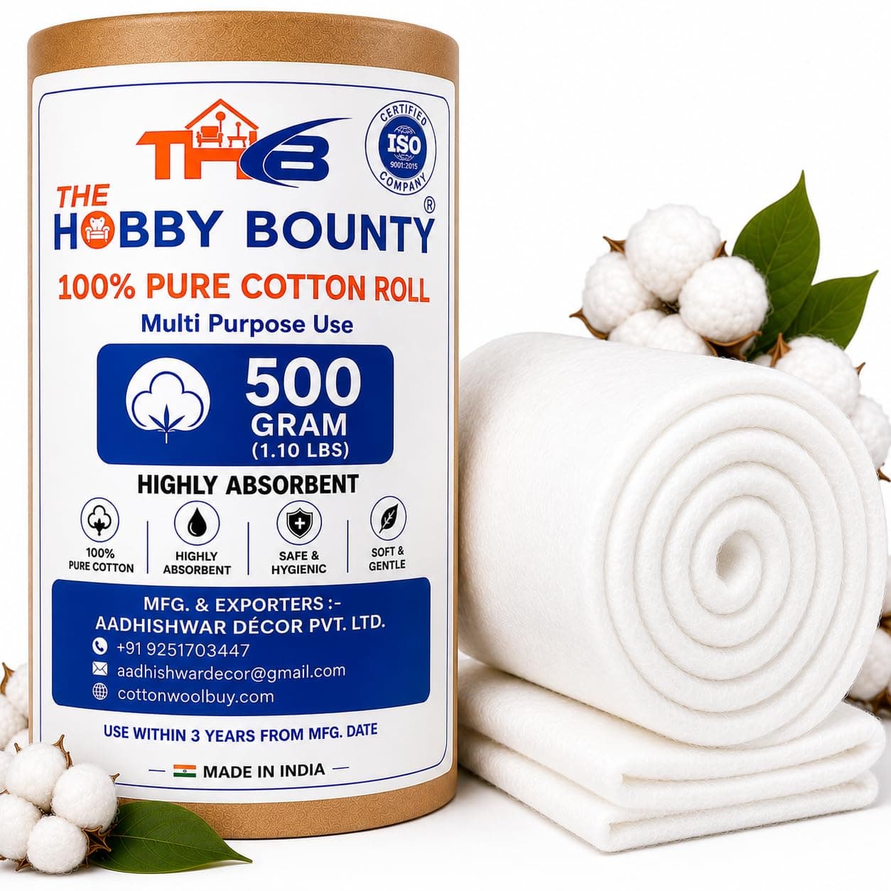 Absorbent Pure Cotton Roll 500 Gram (1.1lbs) For Makeup Remover Cotton Pads For Face | Toner application | Ultra Soft | Cotton Facial Cleansing Wipes For Parlor and Baby Care