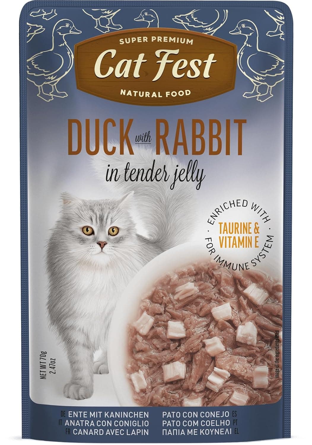 Cat Fest Duck with Rabbit in Tender Jelly, Premium Cat Wet Food, Enriched with Taurine and Vitamin E, 70g x12