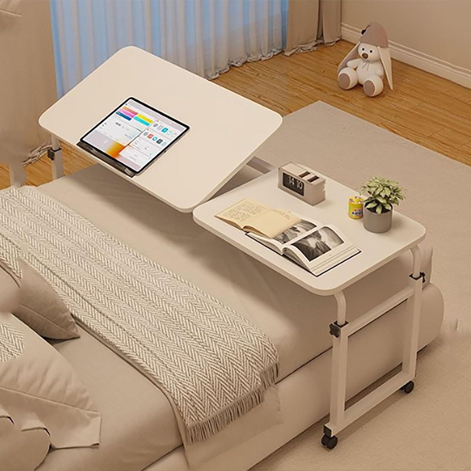 Over-Bed Tables, Adjustable Height with Wheels-Versatile Over The Bed Desk for Eating Mobile Computer Table and Bed Table (Color : C)