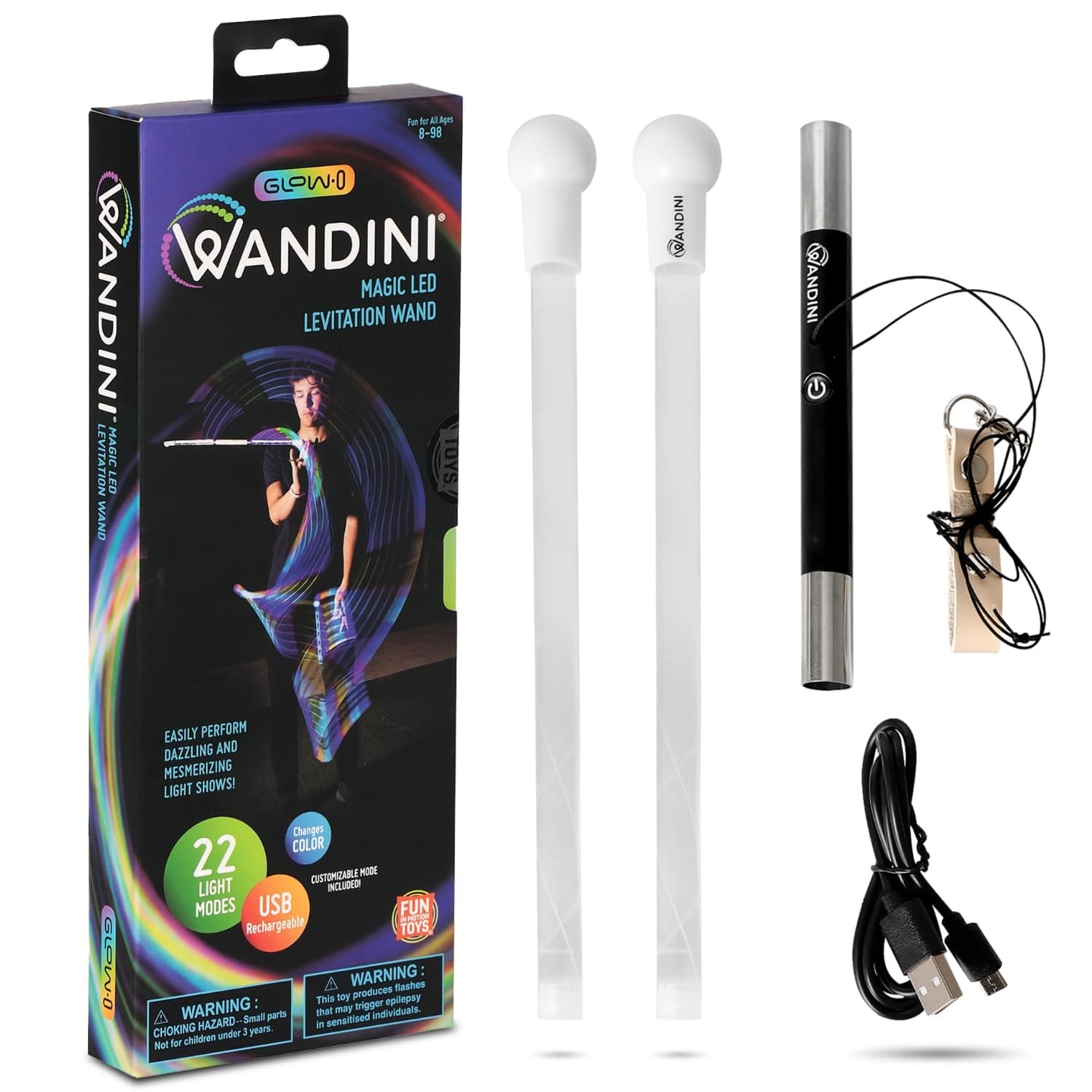 Wandini Glow.0 LED Magic Wand - Folding LED Glow Stick - USB Rechargeable Magic Stick - Wand with Colorful LED Lights - 22 Modes - Patented and Cleverly Balanced