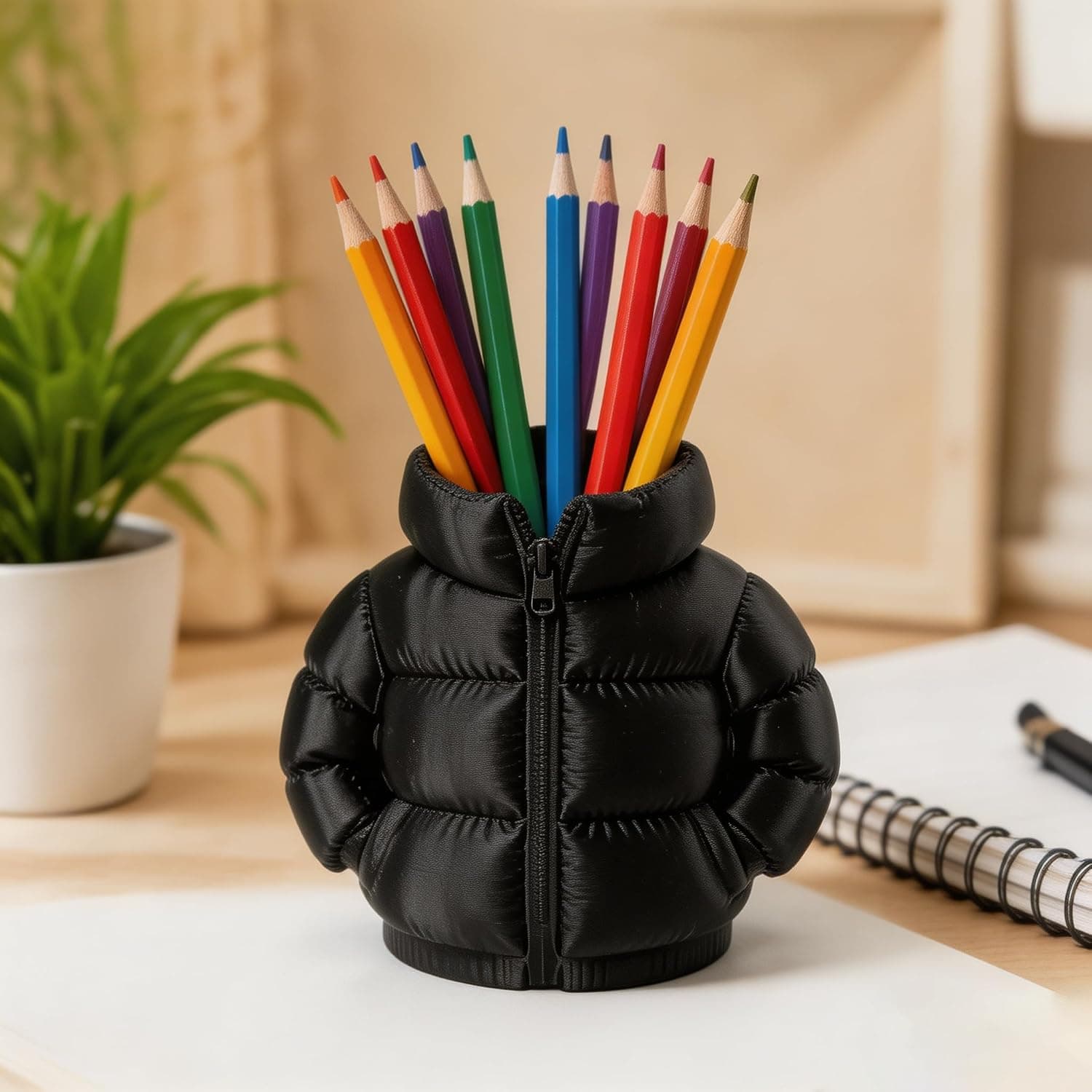 Cute Down Jacket-Shaped Pen Holder, Creative 3D Printed Novelty Coaster Set for Classroom Students, Desktop Stationery, Home Office Desk Decoration, Desktop Organizer