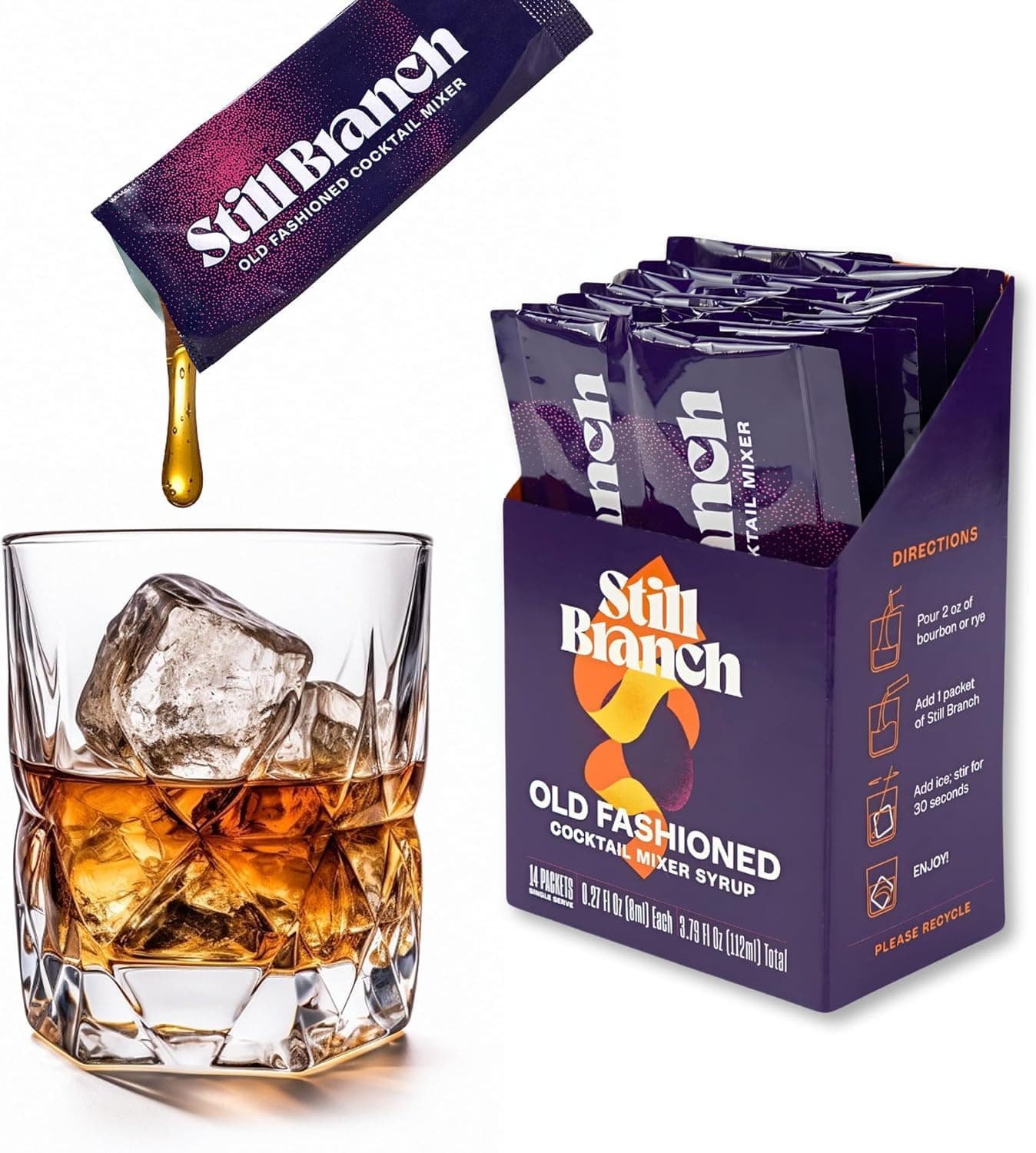 Still Branch Single-Serve Old Fashioned Mix Cocktail Syrup – Handcrafted Cocktail Mixer with Real Bitters, Italian Cherry, Sorghum, Maple and Dark Brown Sugars – No Refrigeration Needed – 14 Sachets | Cocktail Mixers with Real Bitters, Italian Marasca Cherry, Sorghum, Maple & Brown Sugar | Easy-to-Serve Cocktail Syrup