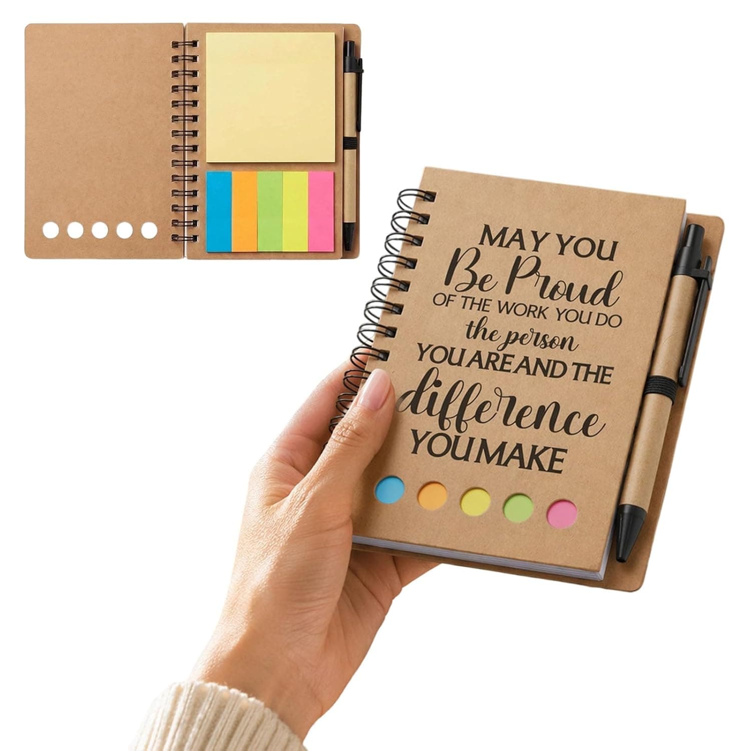 Inspirational Spiral Notebook Sets, Portable Employee Appreciation Gifts Bulk Journals with Sticky Note & Pen for Teachers Students Friends Colleagues Volunteer Nurse and Family Thank You Gifts