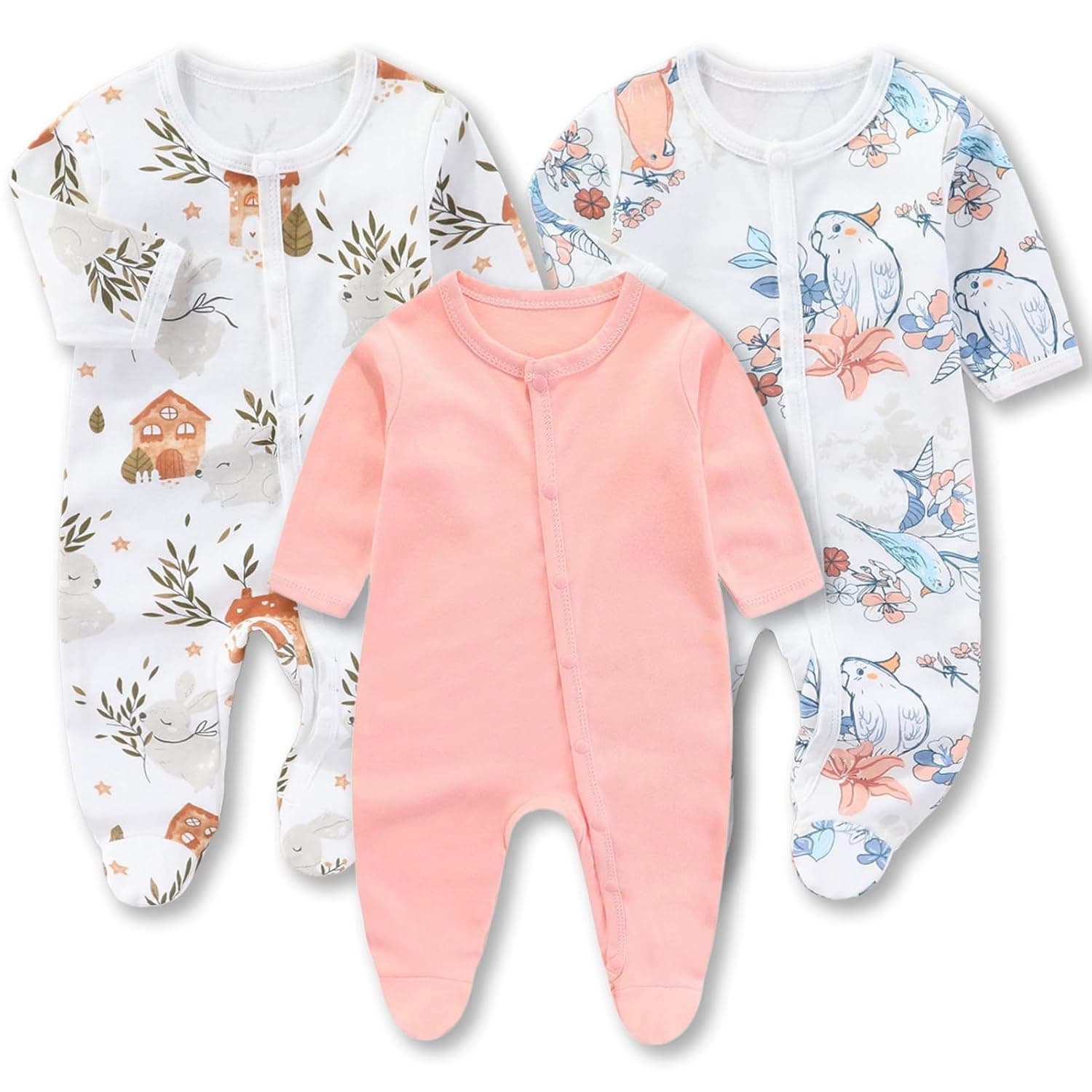 ZONEY Baby One- Piece Romper Soft Cotton Footed Jumpsuit Button for 0-12 Month Infant, 3 Pack
