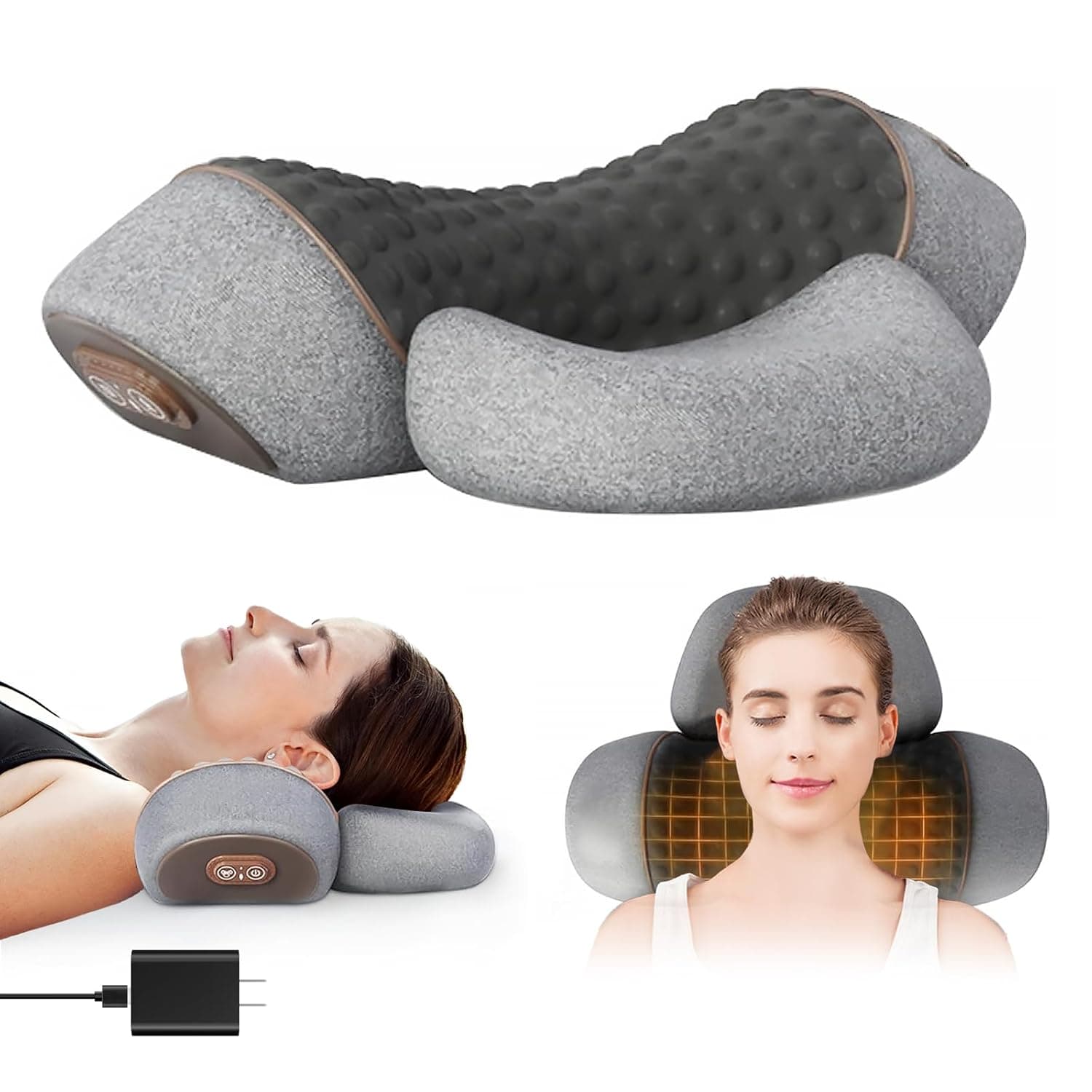 Fisiorest 3 in 1 Neck Massager, 2025 New Heated Massage Neck Pillow, Cervical Traction Bed Back Pillow Sleeping, Deep Massage and Relaxation, Ergonomic Design