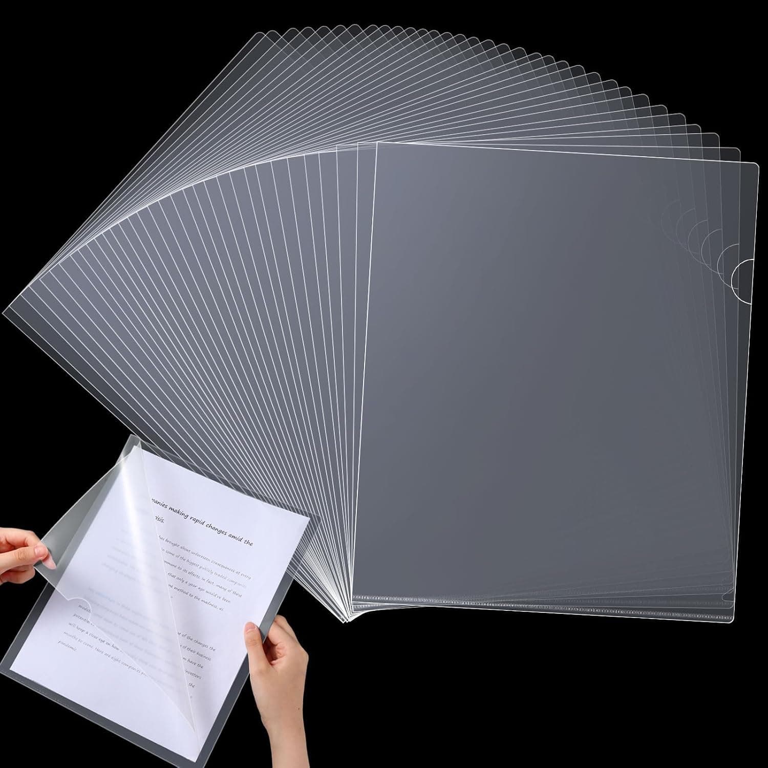 L-Type Document Folder for Office and School Organization, Transparent Project Sleeves for A4 Letter Size Paper, Waterproof Plastic Project Pockets for Professional Filing, 60 Pieces