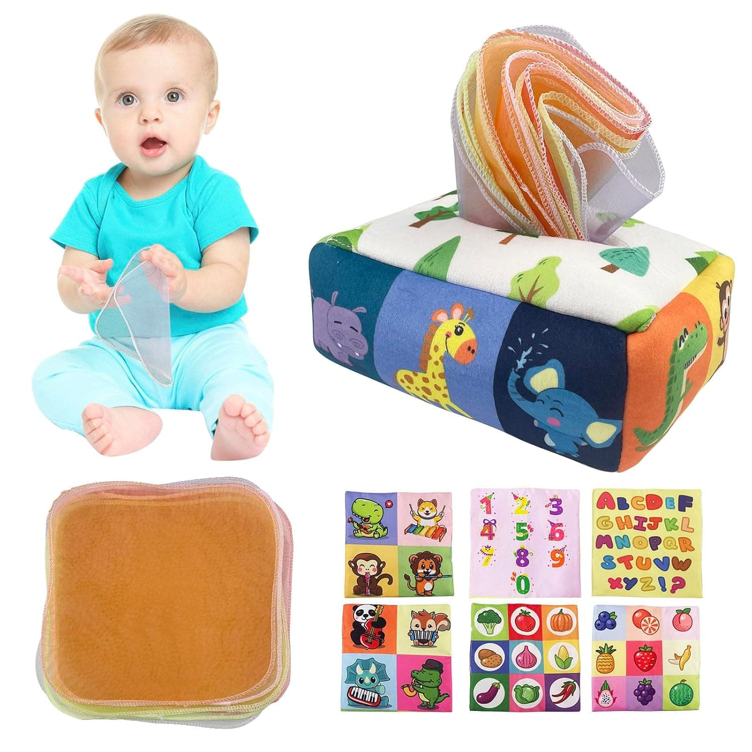 Chiluxendo Sensory Games 6 Months, Montessori Sensory Toy, Montessori Games Tissues Paper Box, Tissue Box Toys, Early Learning Toys Tissue Box Gift, for Boys Girls 0-12 Months