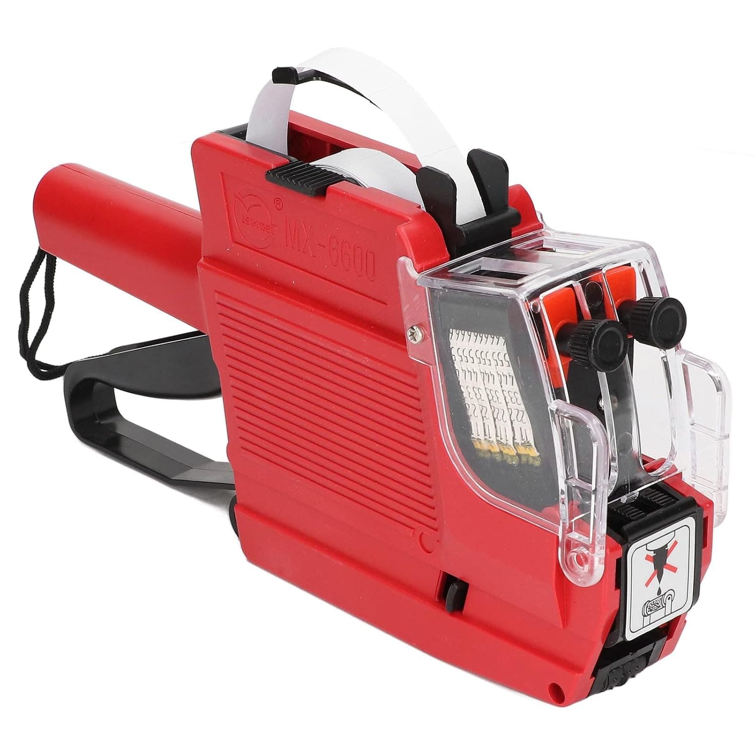 Sorandy Pricing Label Gun, 10 Digits 2 Lines Labeller Marker Attacher Tool with a Roll of Label Stickers Ink Rolls 1 Ink Roller for Office Retail Store Grocery Organization Marking (Red)
