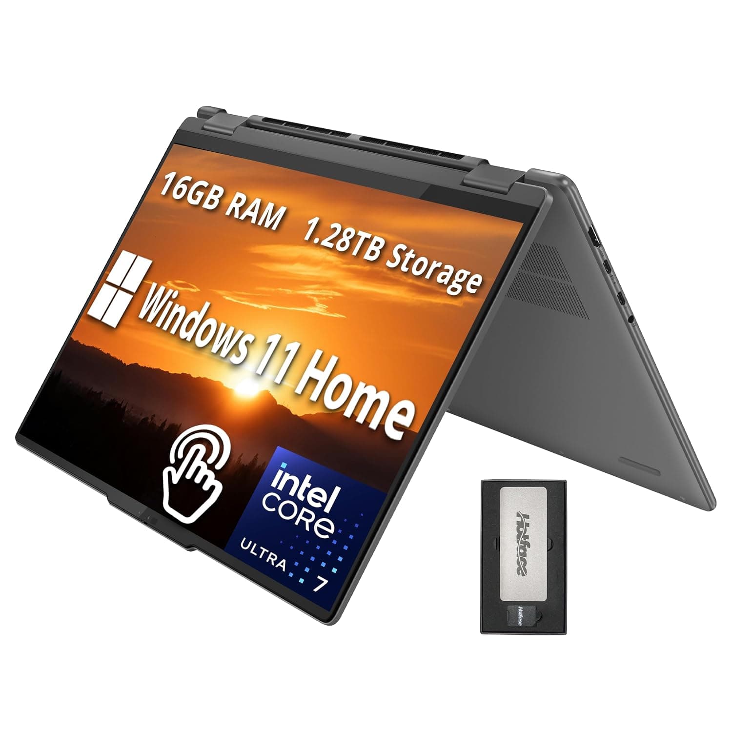 Lenovo Yoga 7i 2-in-1 16" 2K IPS Touchscreen Laptop, Intel Ultra 7 155U, 16GB LPDDR5X, 1.28TB Storage(1TB SSD +288GB Docking Station Set), Backlit Keyboard, Fingerprint Reader, WiFi 6E, Win 11, Grey