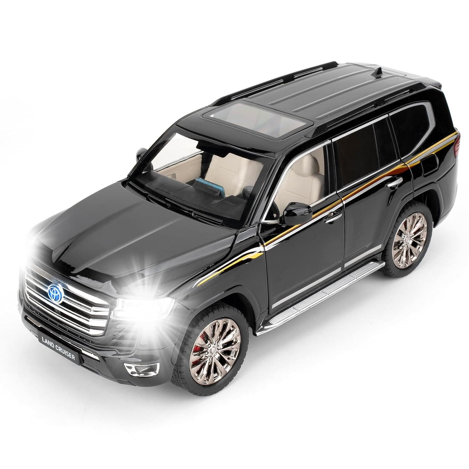 Compatible for 1:18 Scale Collectible Landcruiser LC300 Diecast Model Car, Zinc Alloy Pull Back Toy Car Vehicle with Lights and Sounds for Decoration Adult Boys Girls(Black)