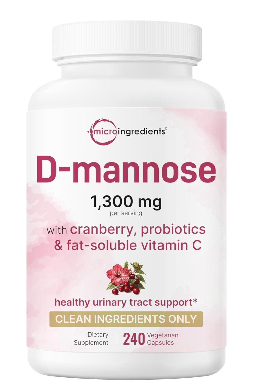 Micro Ingredients Pure D-Mannose 1300mg with Blueberries & Probiotics, 240 Veggie Capsules | Urinary Tract Health for Women | Probiotic Blend with Over 1 Million CFU and High...