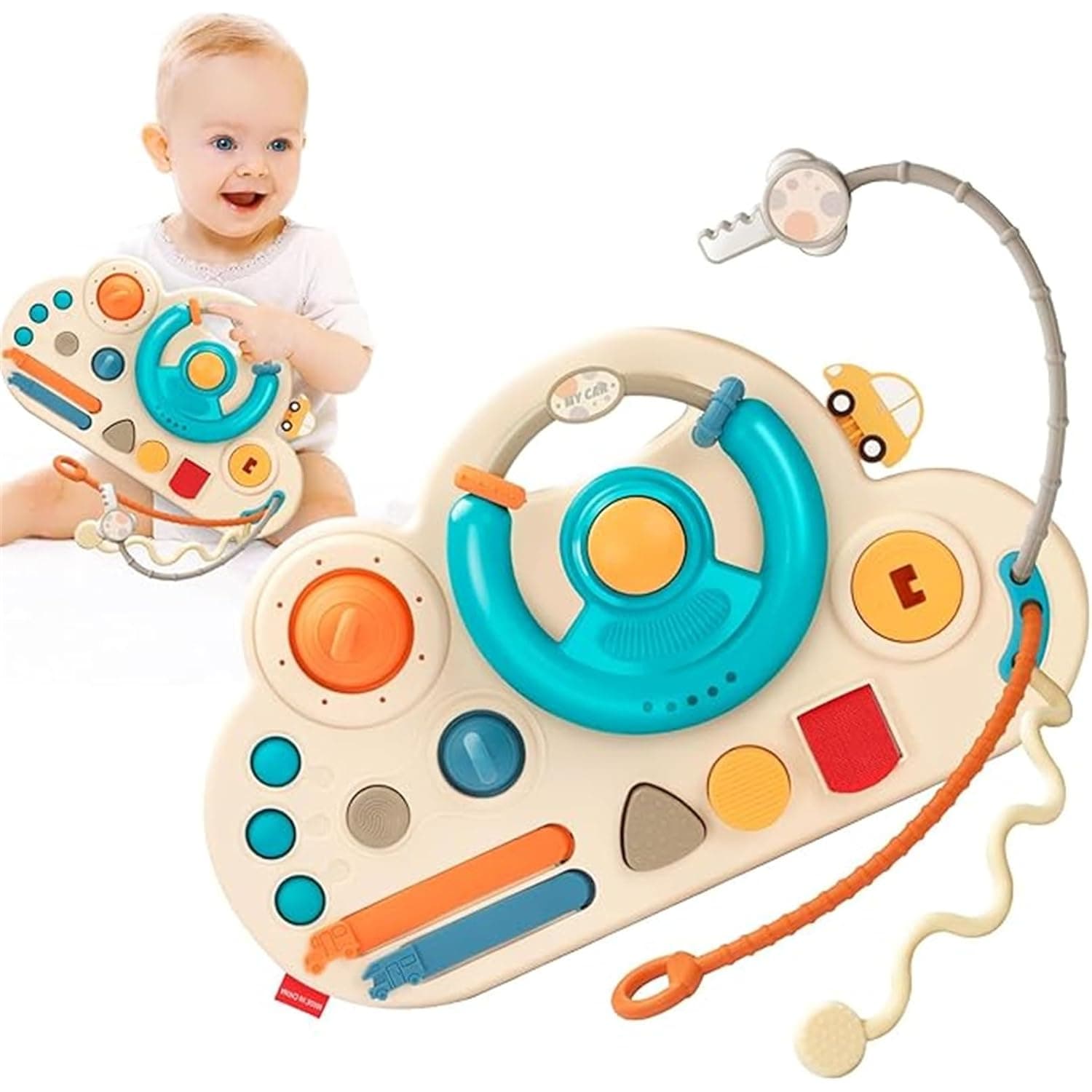 Andanna Busy Board Montessori Toys for Kids 3+ Year Old,Sensory Toys for Girls Kids and Boy, Steering Wheel Toy Driving Pull String Gifts for Kids, Educational Travel Toddler Toys
