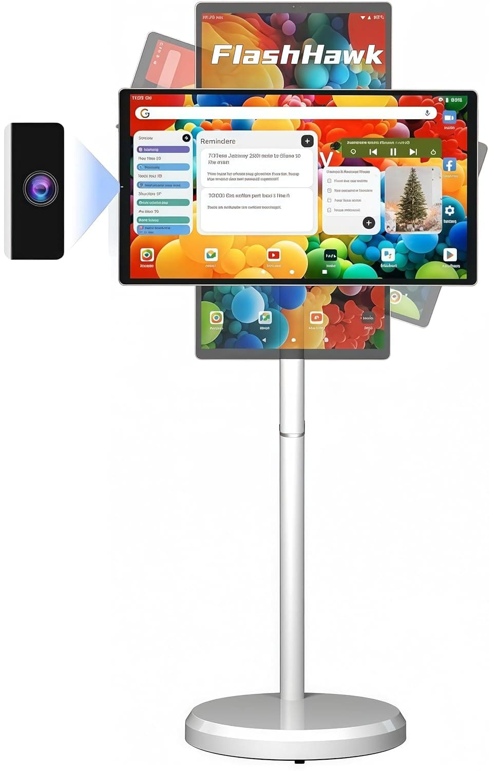 تلفزيون ذكي محمول 21.5 بوصة بشاشة لمس ارضية قابلة للتعديل | ذاكرة RAM 6G + تخزين 128 جيجا وبطارية 6000 ميللي امبير في الساعة ووقت تشغيل فيديو 8 ساعات (ابيض/128 جيجا+ 128 جيجا)