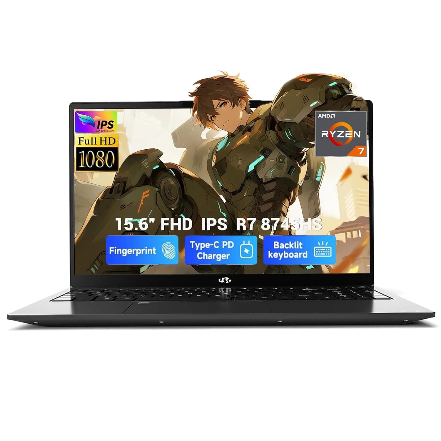 NIMO 15.6" IPS FHD-Gaming-Laptop-Computer, Ryzen 7 8745HS 16GB DDR5 RAM 512GB SSD Radeon 780M-Graphics (8C/16T, up to 4.9GHz Beat R9 7940HS) 100W Type-C Backlit Keyboard Fingerprint USB 4.0