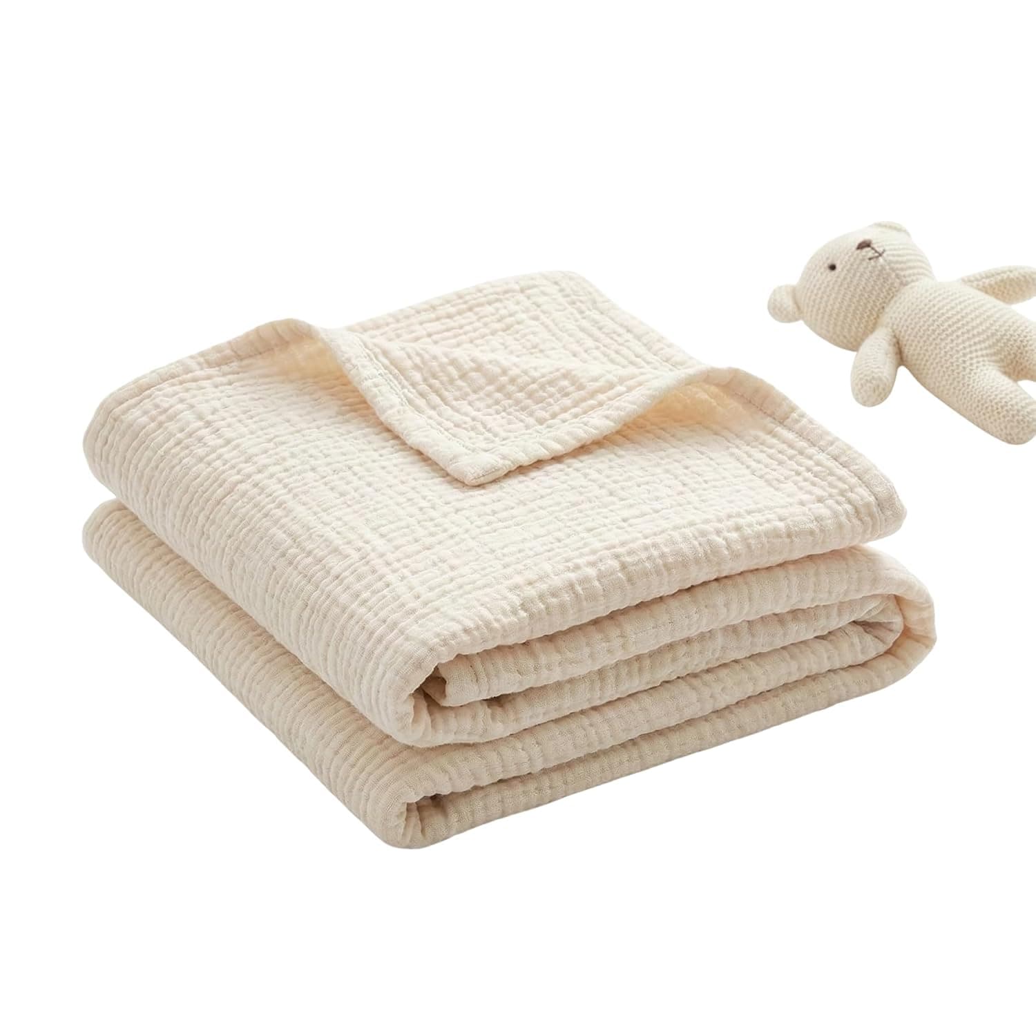 HB&Victory 100% Muslin Baby Blanket, Cotton Quilt for Toddlers, Nursery Crib Blanket, (Ivory)