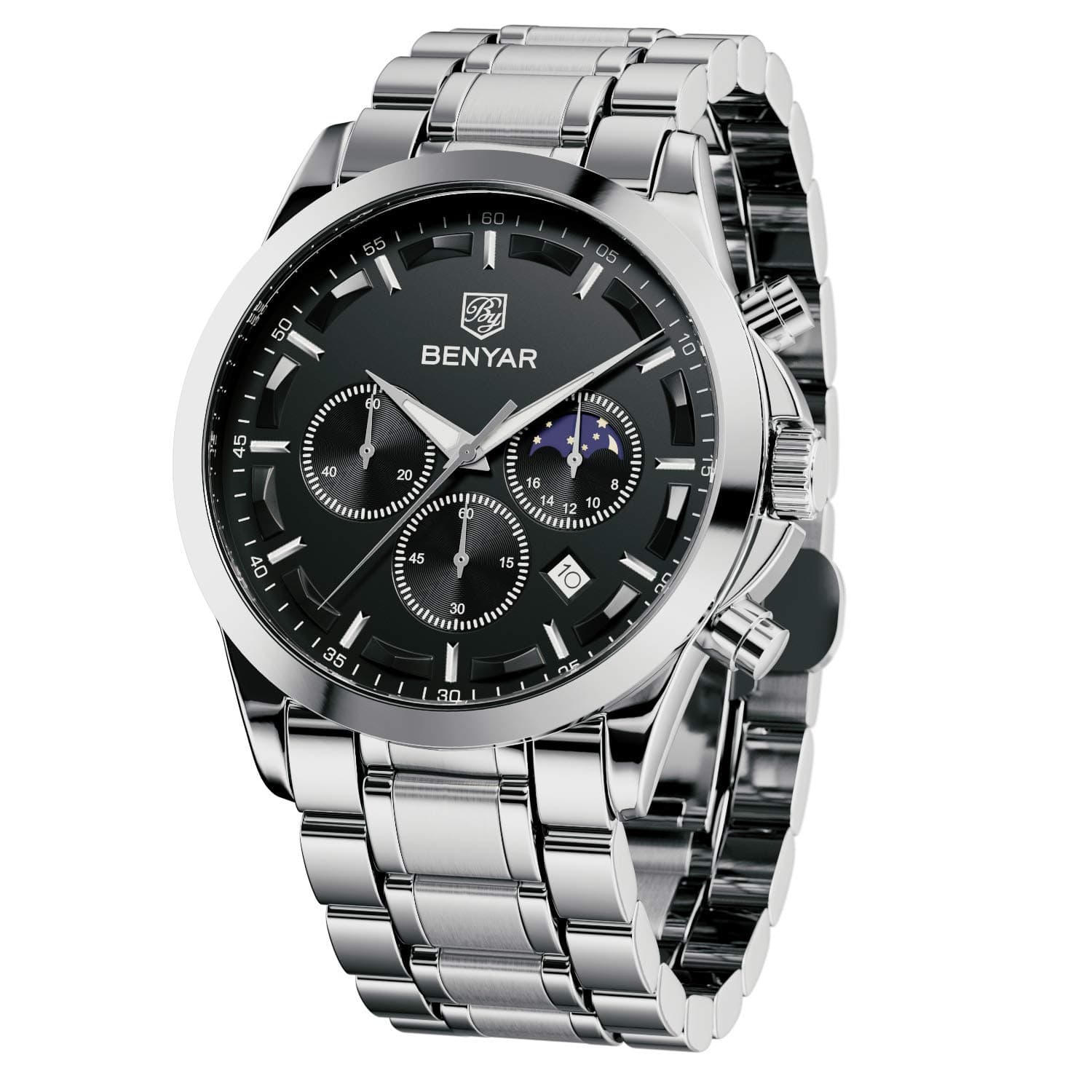 BY BENYAR Mens Watches Analog Quartz Chronograph Waterproof Wrist Watches for Men Business Work Casual Designer Dress Watch with Calendar Elegant Gifts for Men