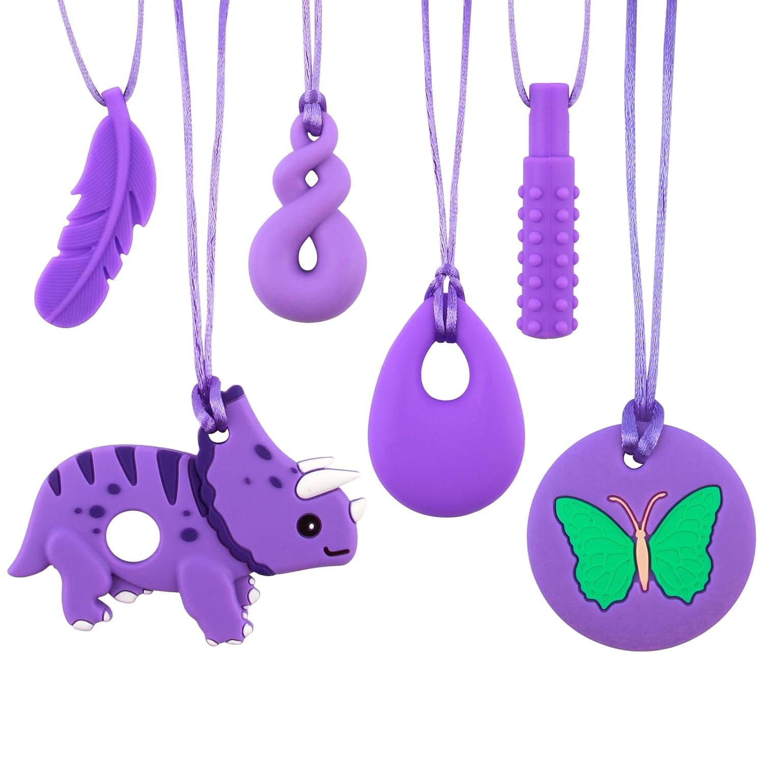 6 PCS Sensory Chew Necklace, Chew Toys Food Grade Silicone for Autistic Children, Teething, Anxiety, Biting Needs, ADHD, Oral Motor Chewy with Adjustable Buckle for Baby Boys Girls (Purple)
