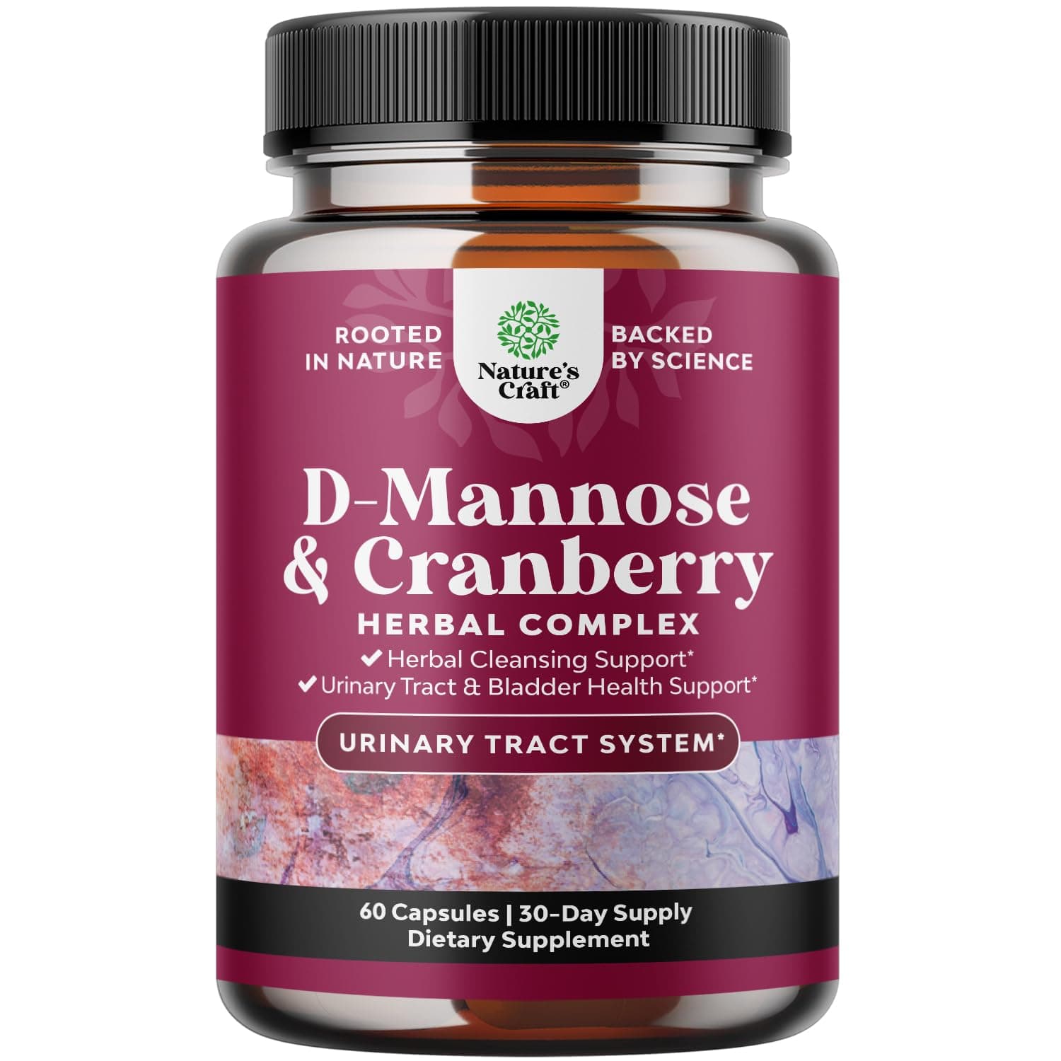 D Mannose with Cranberry Extract Capsules - D Mannose Capsules for Kidney Cleanse Liver Support and Urinary Tract Health for Women - D-Mannose 1000mg Capsules with Hibiscus and Dandelion 60 Count