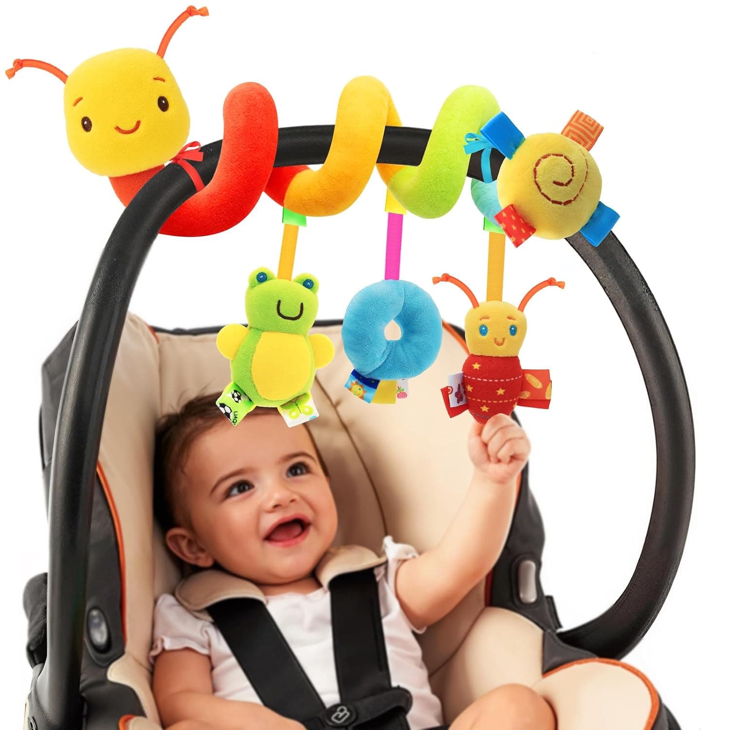 Spiral Car Seat & Stroller Activity Toy - Baby Sensory Toys Soft Hanging Toys for Babies 0-12 Months Boys Girls Carseat Crib Stroller, with Ringing Bell, Music