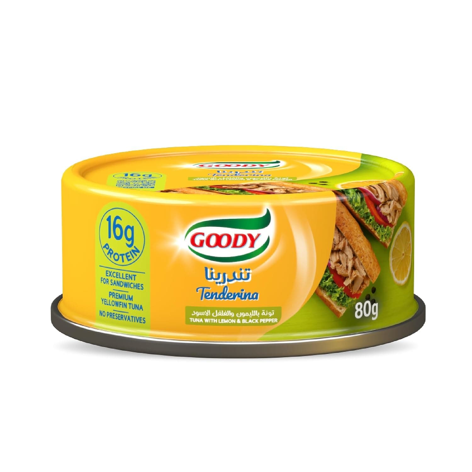 Goody Tenderina Tuna with Lemon and Black Pepper 80g, 16g Protein, Made from Yellowfin Tuna, Perfect for Sandwiches and Salads, No Preservatives