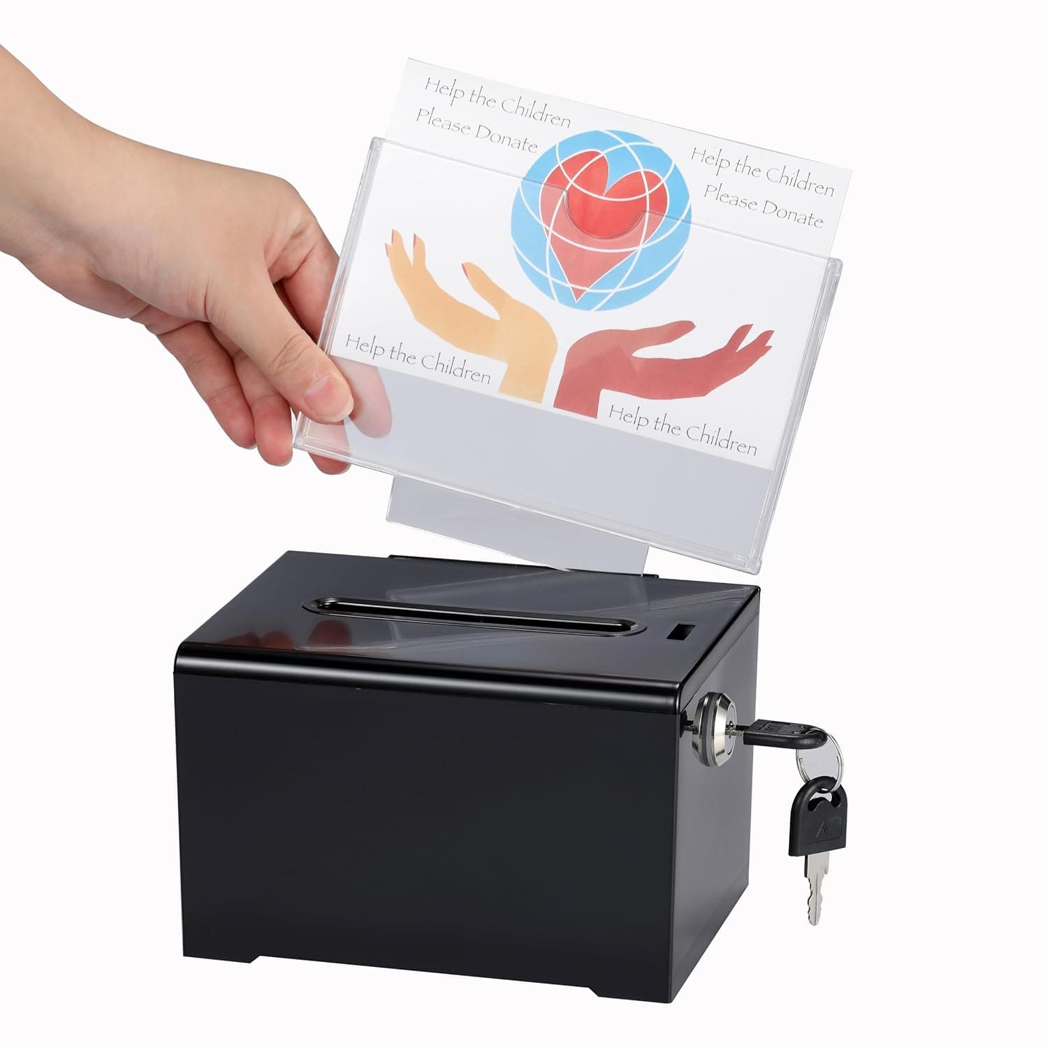 AdirOffice Adir Acrylic Donation Ballot Box with Lock - Secure and Safe Suggestion Box Great for Business Cards (6.25" x 4.5" x 4") Black