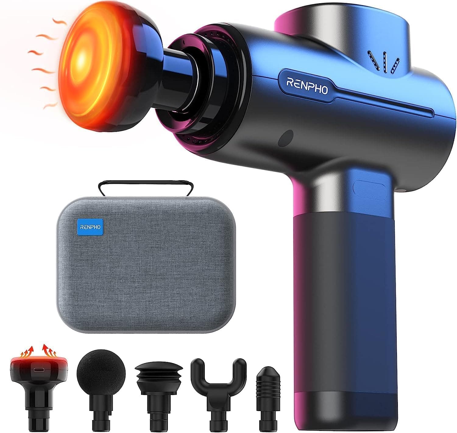 Massage Gun with Heat Function and Bluetooth, RENPHO Massage Gun Bluetooth APP Compatible, muscle massage gun massager with Type-C Charging, LED Display, Familly Gift for Muscle Relaxation Recovery