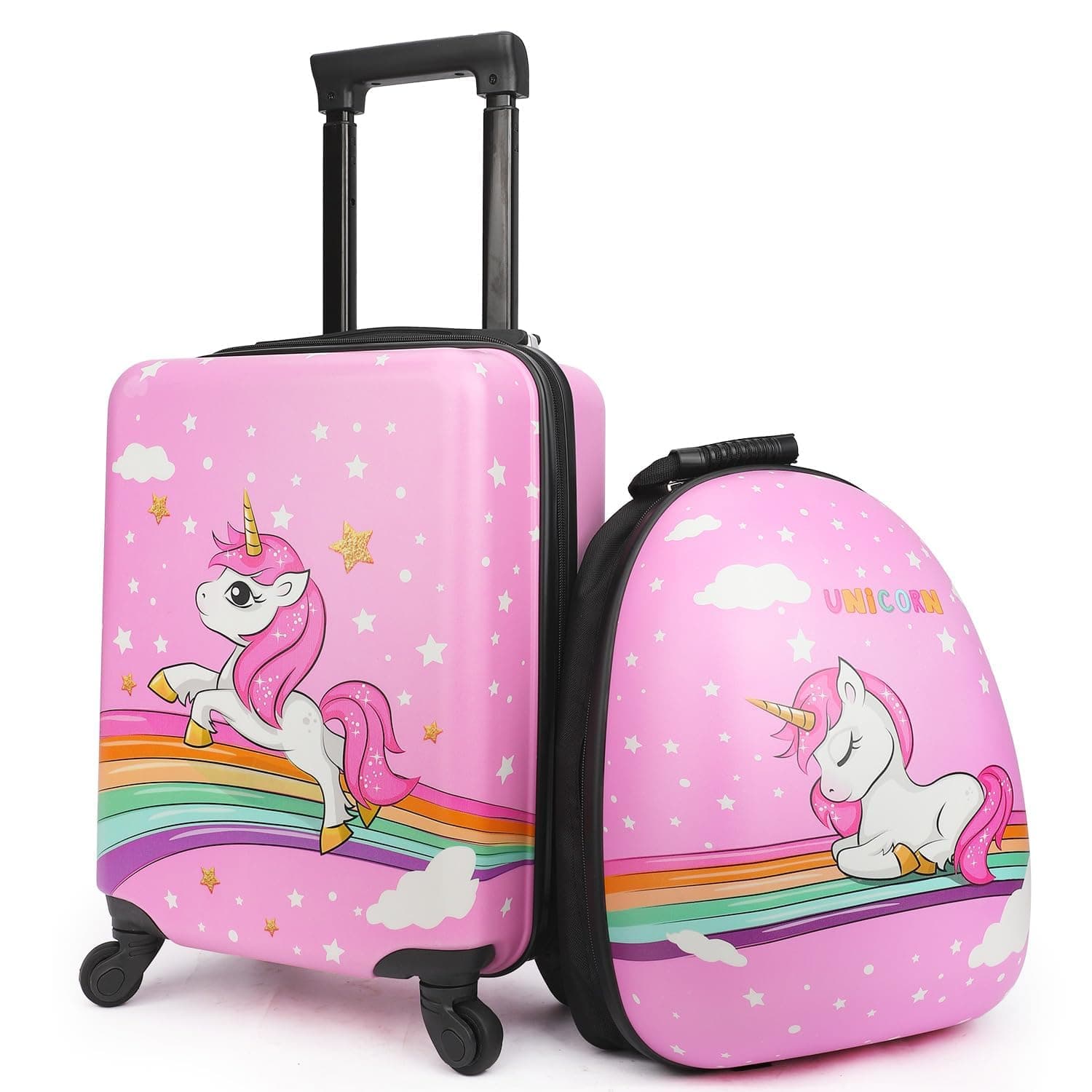 Kids Carry On Luggage Set, Hard Shell Travel Luggage W/Backpack, Hardside Rolling Suitcase W/Spinner Wheels, Kids Luggage and Backpack, for Boys Girls Toddlers Children(Pink 1#)