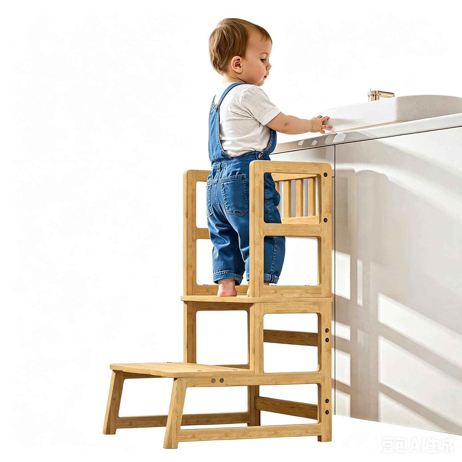 COSYLAND Montessoriana Tower for Kids 2 in 1 - Montessoriana Tower with Removable Protection, Turns to Ladder, 300 lbs Capacity for Kitchen/Bathroom/Living Room/Bedroom (Natural)
