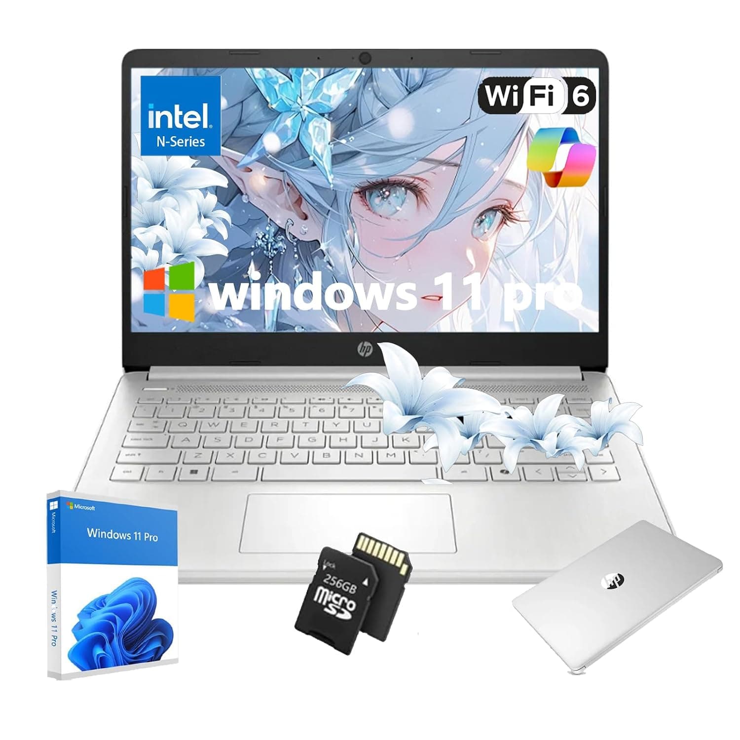HP Flagship Everyday Laptop Computer - Intel Quad-Core (up to 3.4GHz) • Lightweight • w/256G SD Card for Student & Business • Win 11 Pro & AI-Powered • 16G RAM • 128G UFS • Silver