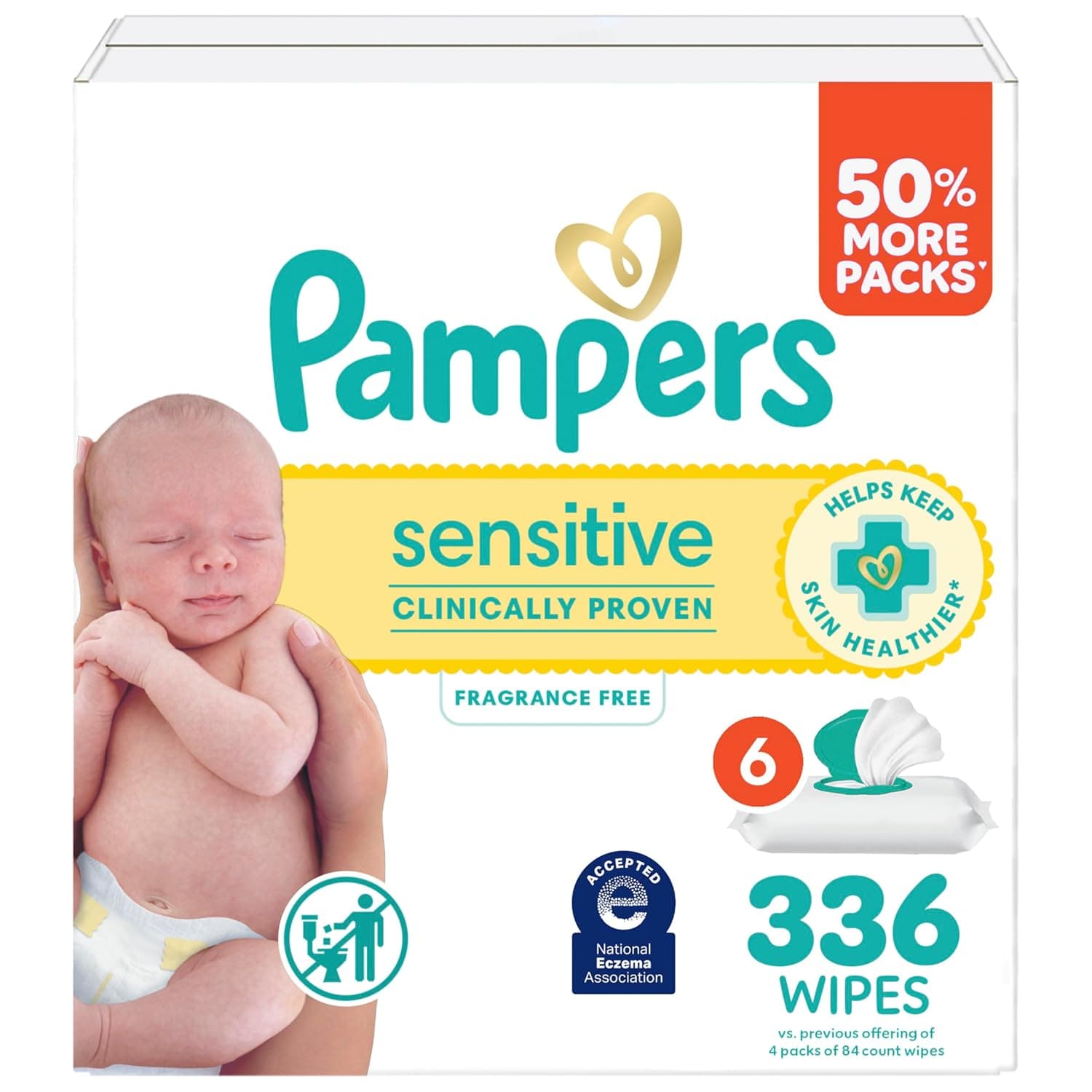 Choose your count - Baby Wipes, Pampers Sensitive Water Based Baby Diaper Wipes, Hypoallergenic and Unscented, 6 Pop-Top Packs, 336 Total Wipes (Packaging May Vary)