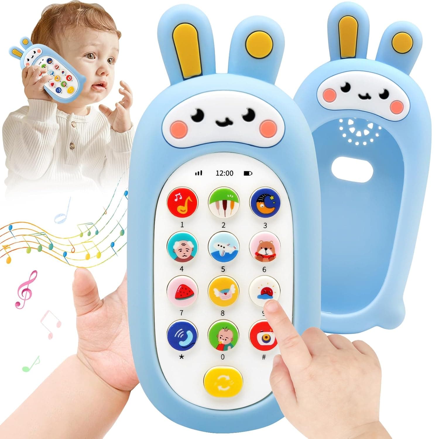 Children's Mobile Phone Toy from 1 Year, Baby Phone, Rabbit Toy Mobile Phone with Music Sound Teething Ring Smartphone Learning Mobile Phone Gift for Boys Girls 6 9 12 18 Months