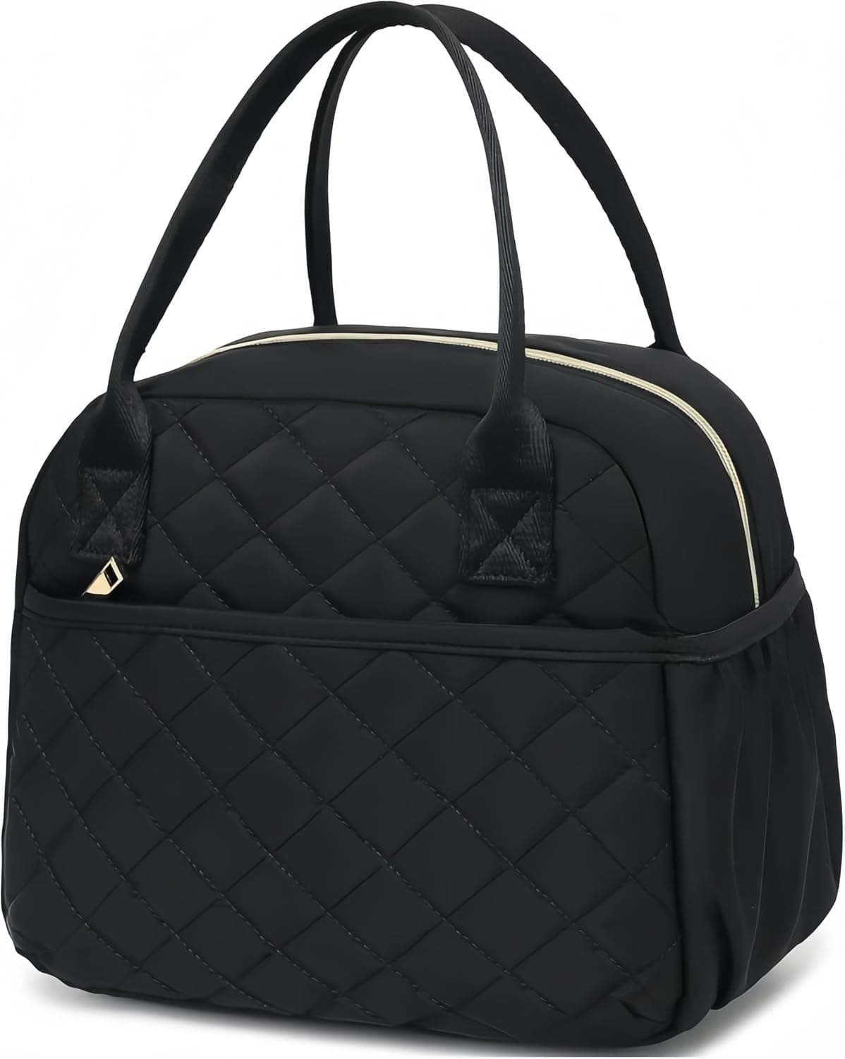 Lunch Box for Women, Insulated Quilted Lunch Bag, Thermal Leakproof Reusable Lunch Tote Cooler for Work, School, Travel & Picnic (Black)